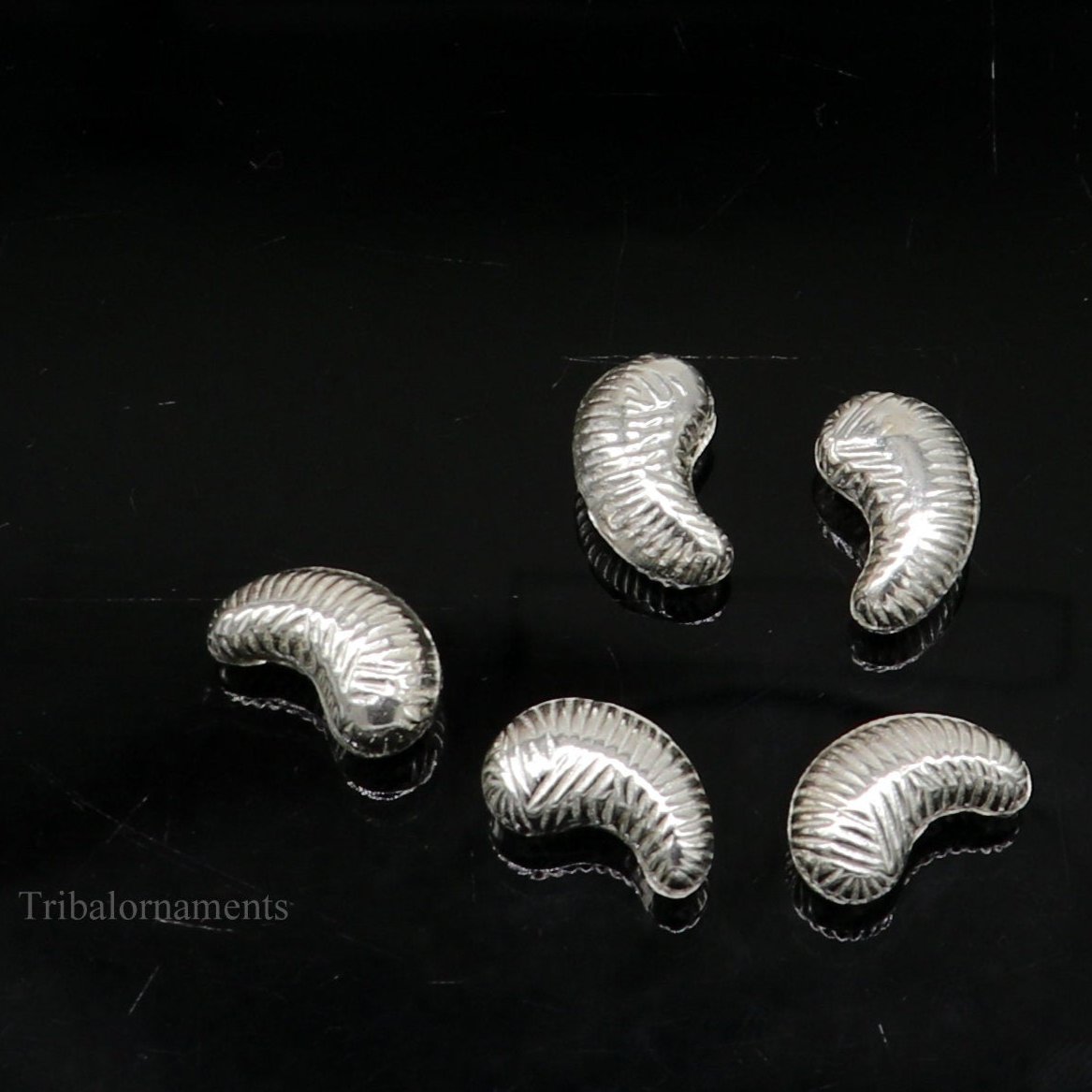 Lot 5 pieces Sterling silver handmade silver dry fruit, silver cashew kaju nut for puja, best gift for idols God, best puja article su438 - TRIBAL ORNAMENTS