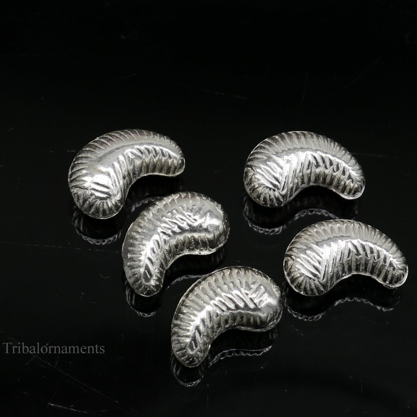Lot 5 pieces Sterling silver handmade silver dry fruit, silver cashew kaju nut for puja, best gift for idols God, best puja article su438 - TRIBAL ORNAMENTS