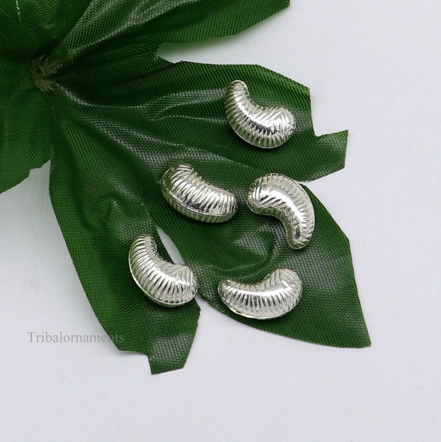 Lot 5 pieces Sterling silver handmade silver dry fruit, silver cashew kaju nut for puja, best gift for idols God, best puja article su438 - TRIBAL ORNAMENTS