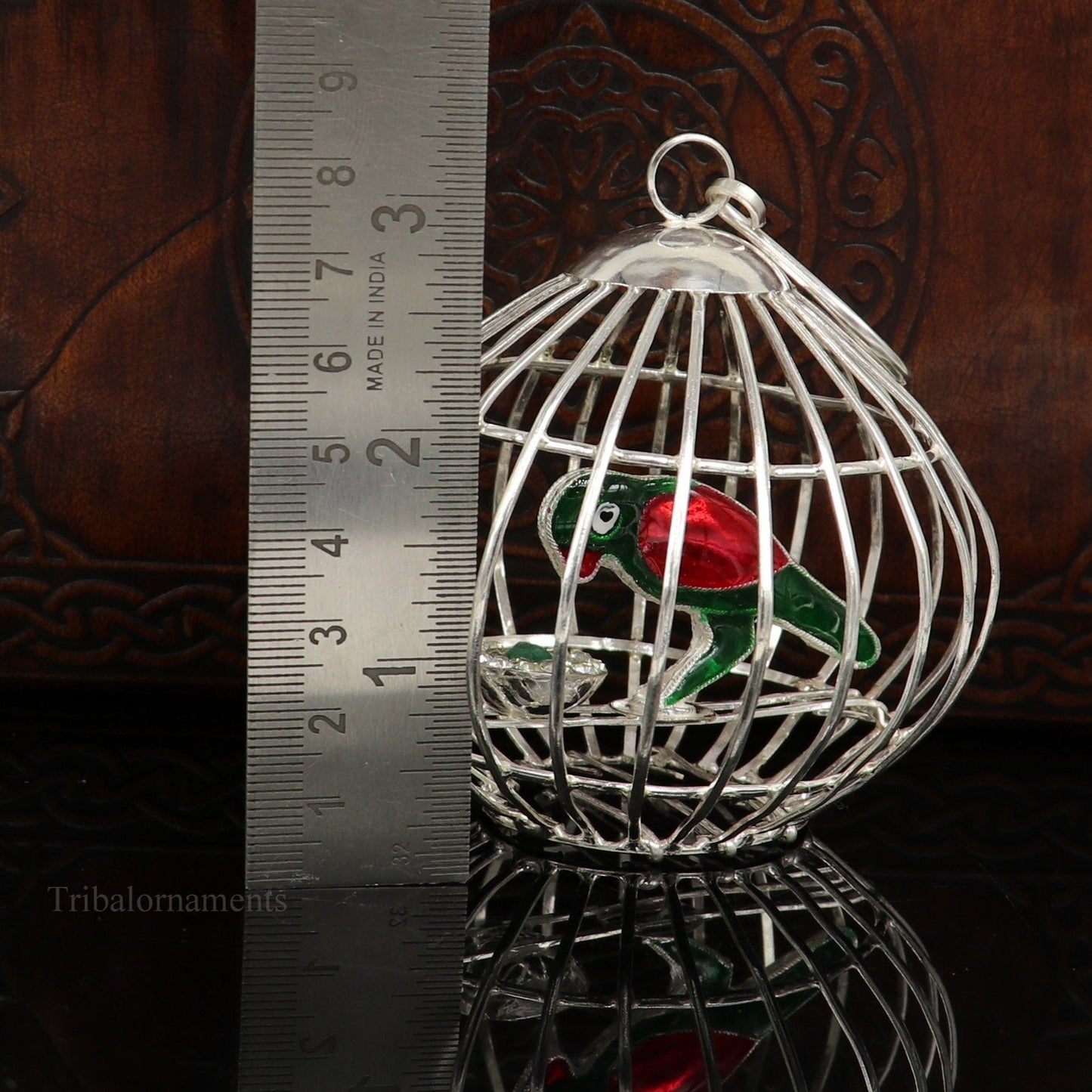 Solid sterling silver handmade toy for idlo krishna, silver parrot with cage, silver article for gifting to God or idol Krishna, su444 - TRIBAL ORNAMENTS