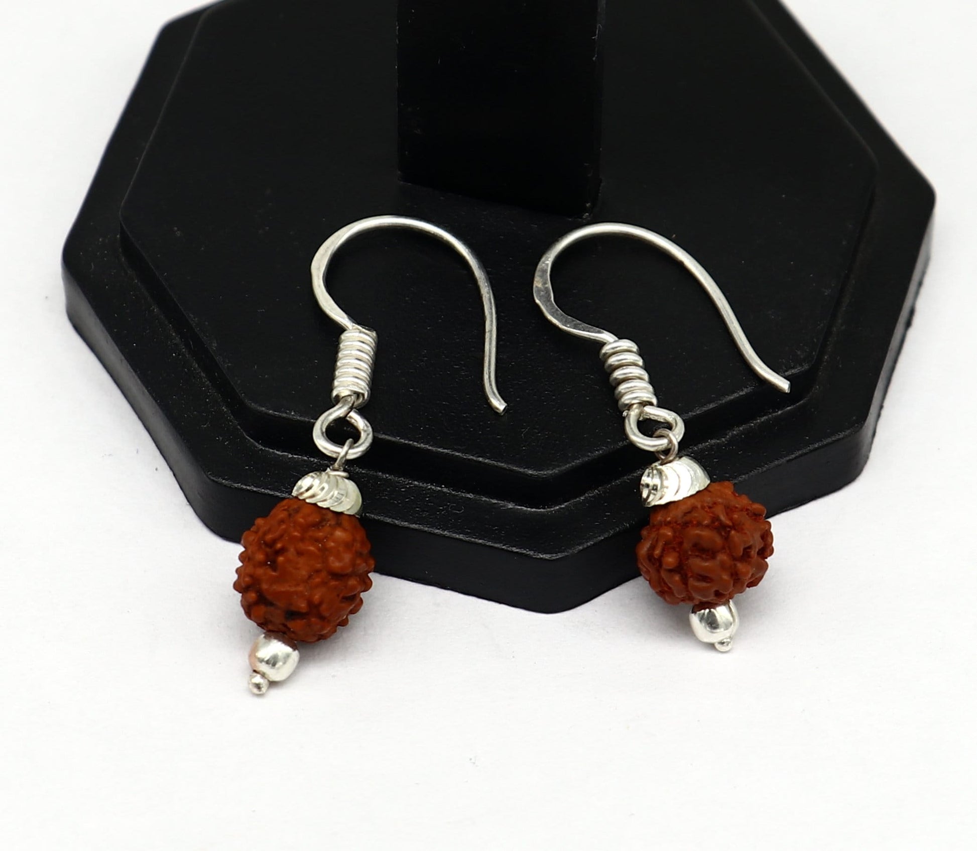 925 sterling silver handmade single Rudraksha ball hoops earring, stunning drop dangling earring amazing bridesmaid earring s916 - TRIBAL ORNAMENTS