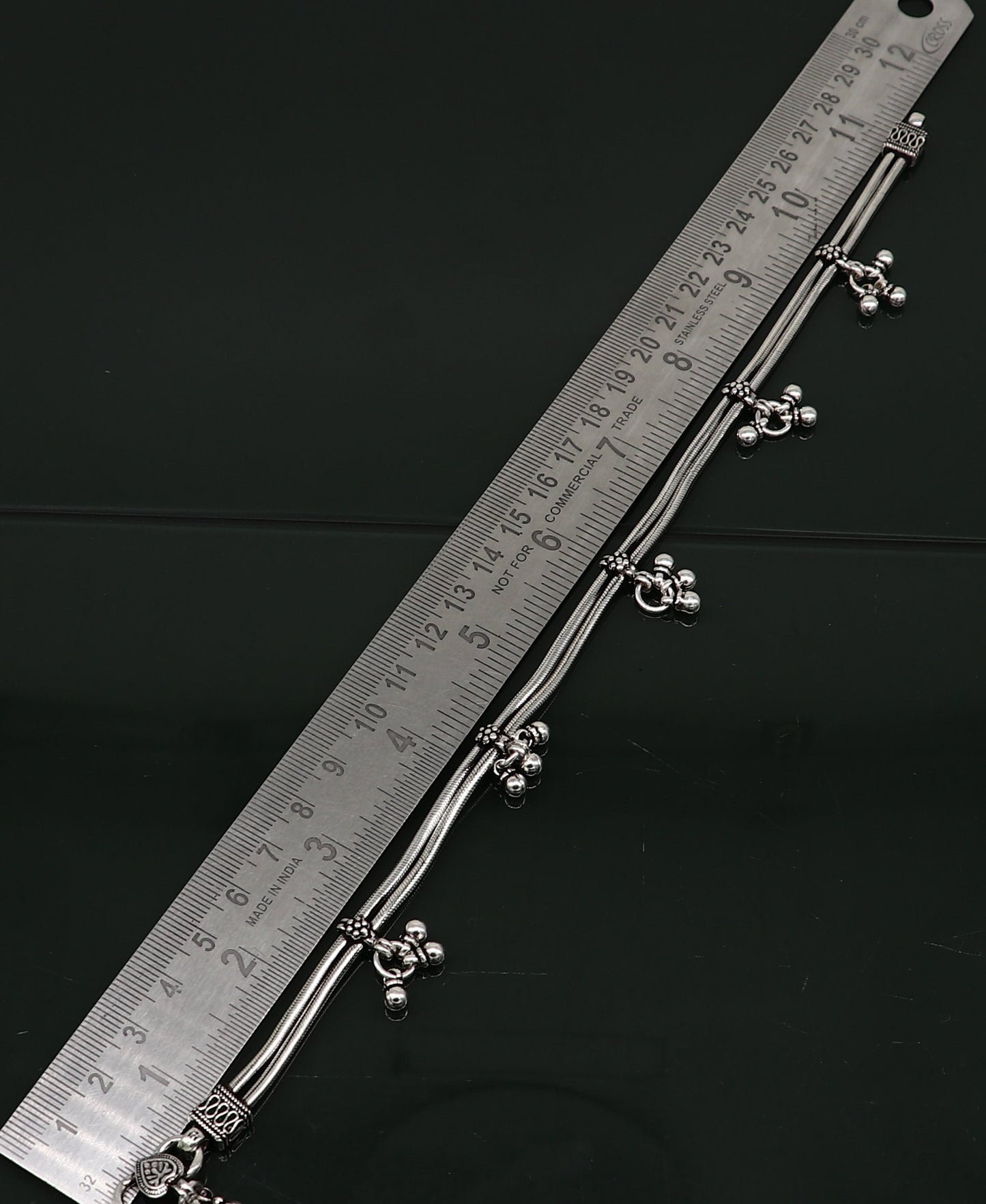 10.5" 925 Sterling silver Vintage antique snake style handmade anklet, ankle bracelet, foot bracelet with hanging bells belly jewelry ank431 - TRIBAL ORNAMENTS