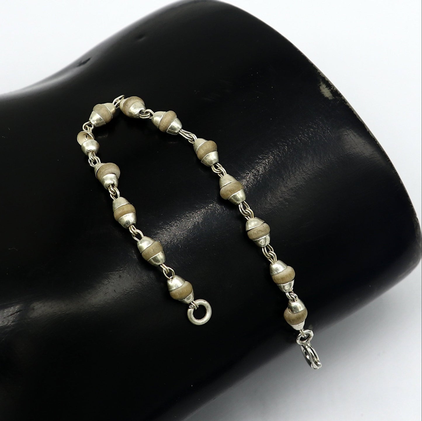 4.5" inch small 925 sterling silver handmade basil rosary beads necklace for lord krishna statues, stunning jewelry collections sbr219 - TRIBAL ORNAMENTS