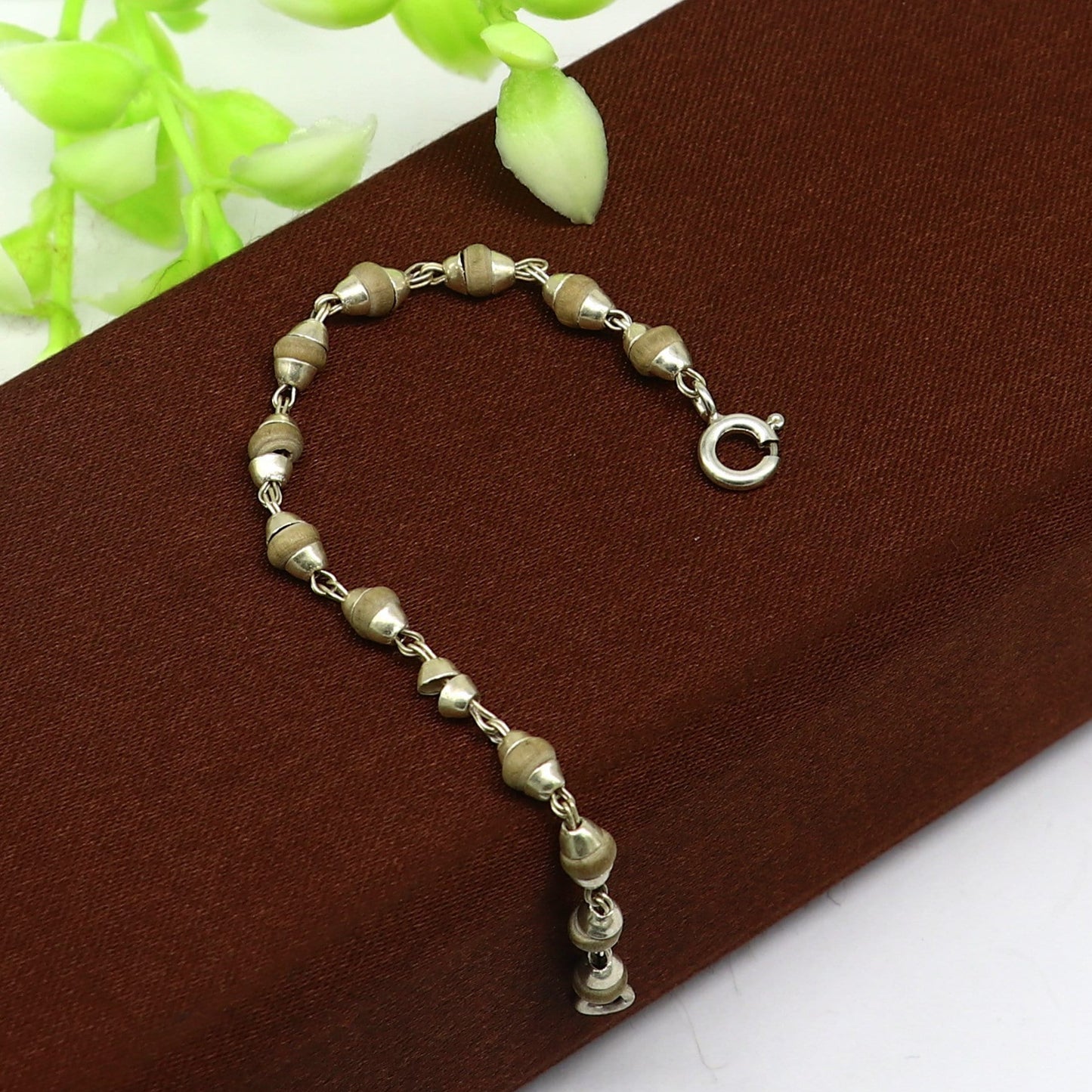 4.5" inch small 925 sterling silver handmade basil rosary beads necklace for lord krishna statues, stunning jewelry collections sbr219 - TRIBAL ORNAMENTS