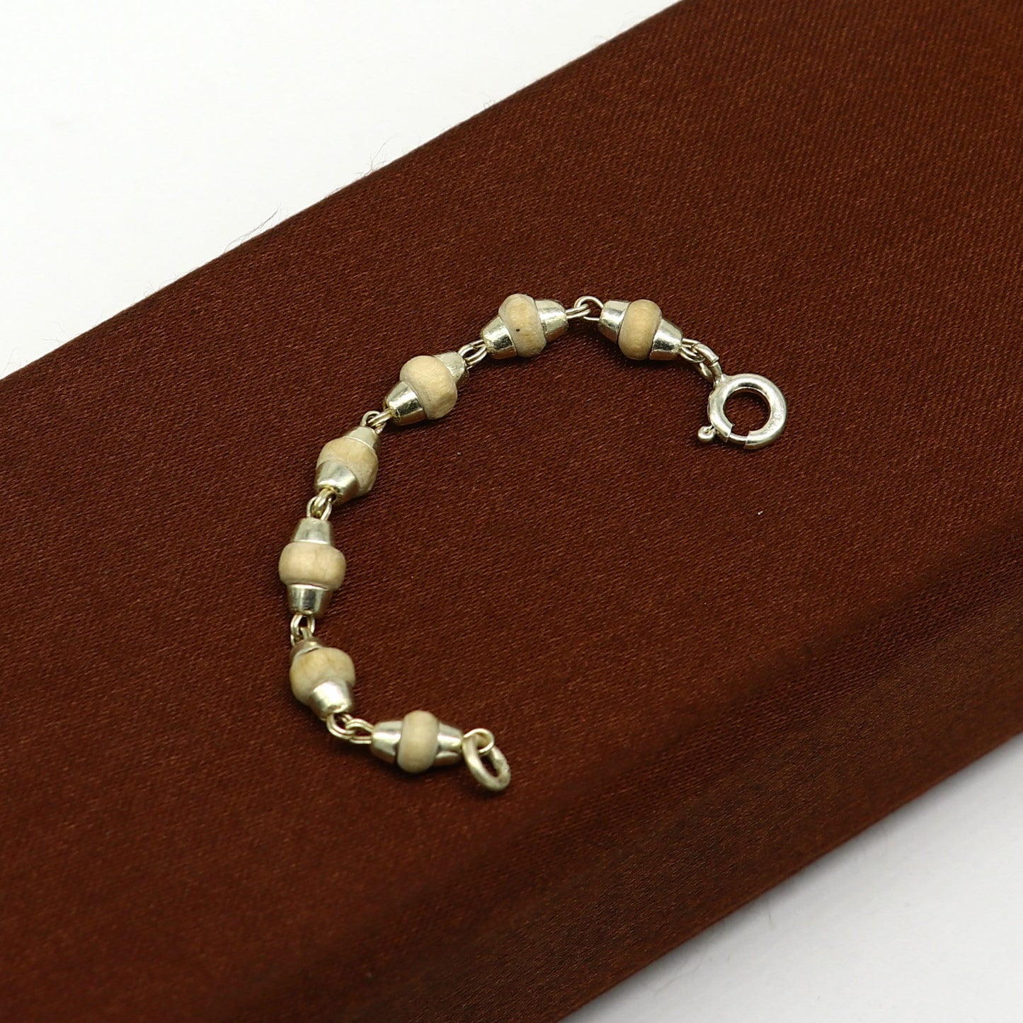 3 inches long handmade basil rosary beaded bracelet or necklace for baby krishna figurine or sculpture, best puja tulsi neckace sbr220 - TRIBAL ORNAMENTS