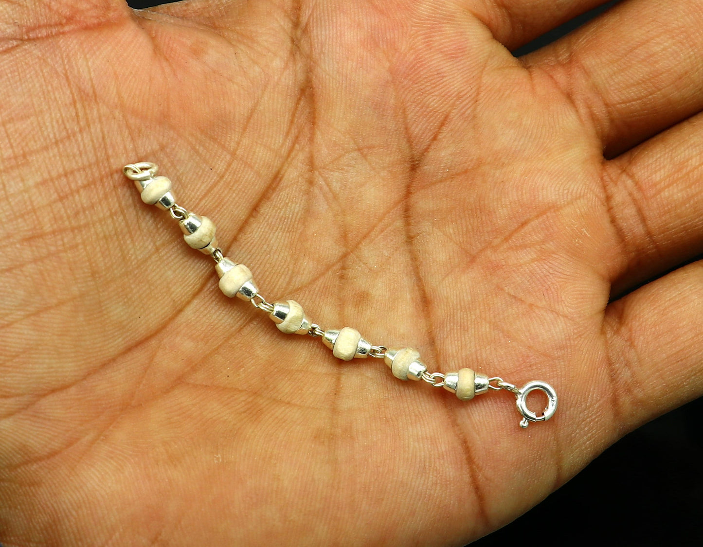 3 inches long handmade basil rosary beaded bracelet or necklace for baby krishna figurine or sculpture, best puja tulsi neckace sbr220 - TRIBAL ORNAMENTS