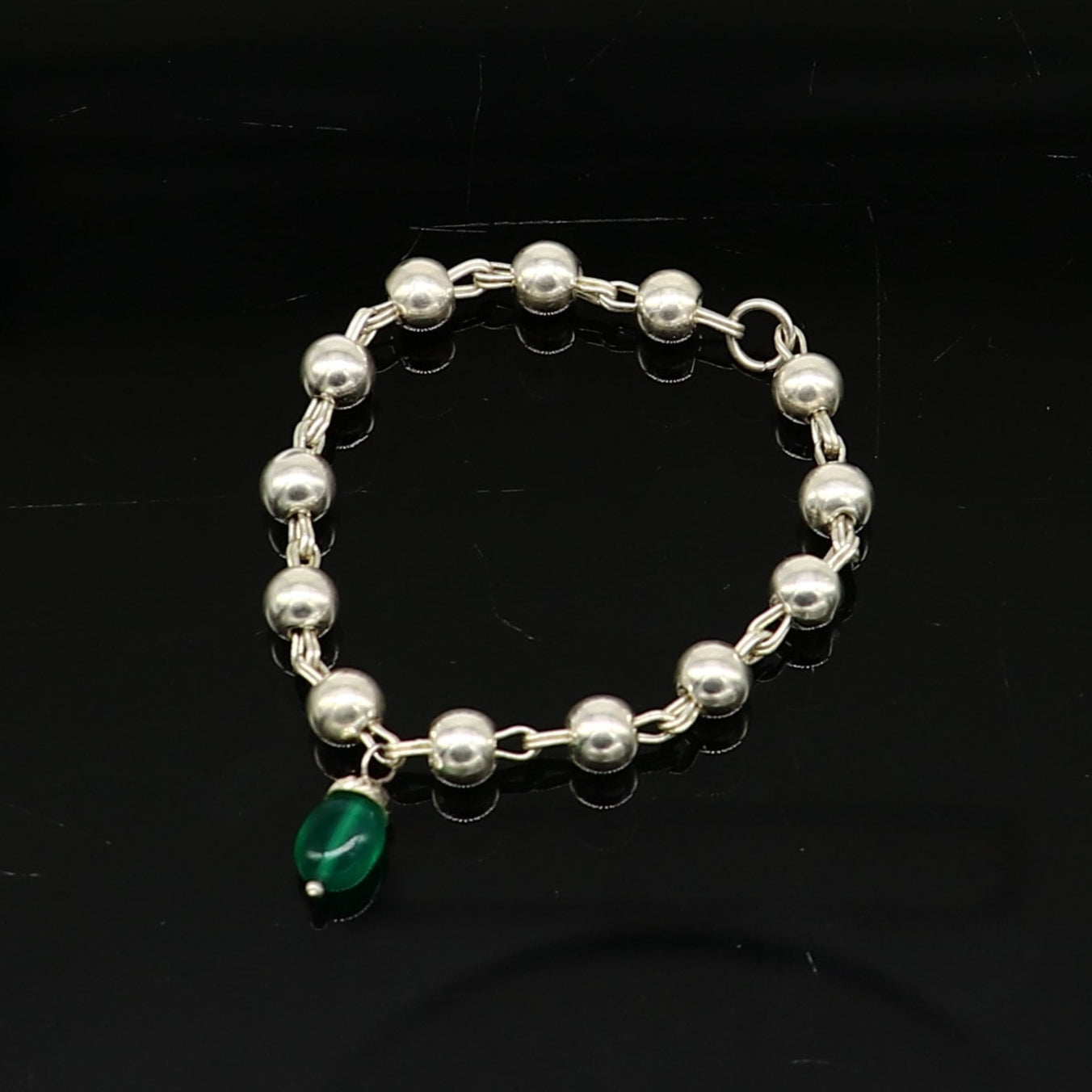 4" inches long handmade sterling silver beaded bracelet or necklace for baby krishna figurine or sculpture, best puja tulsi neckace sbr223 - TRIBAL ORNAMENTS