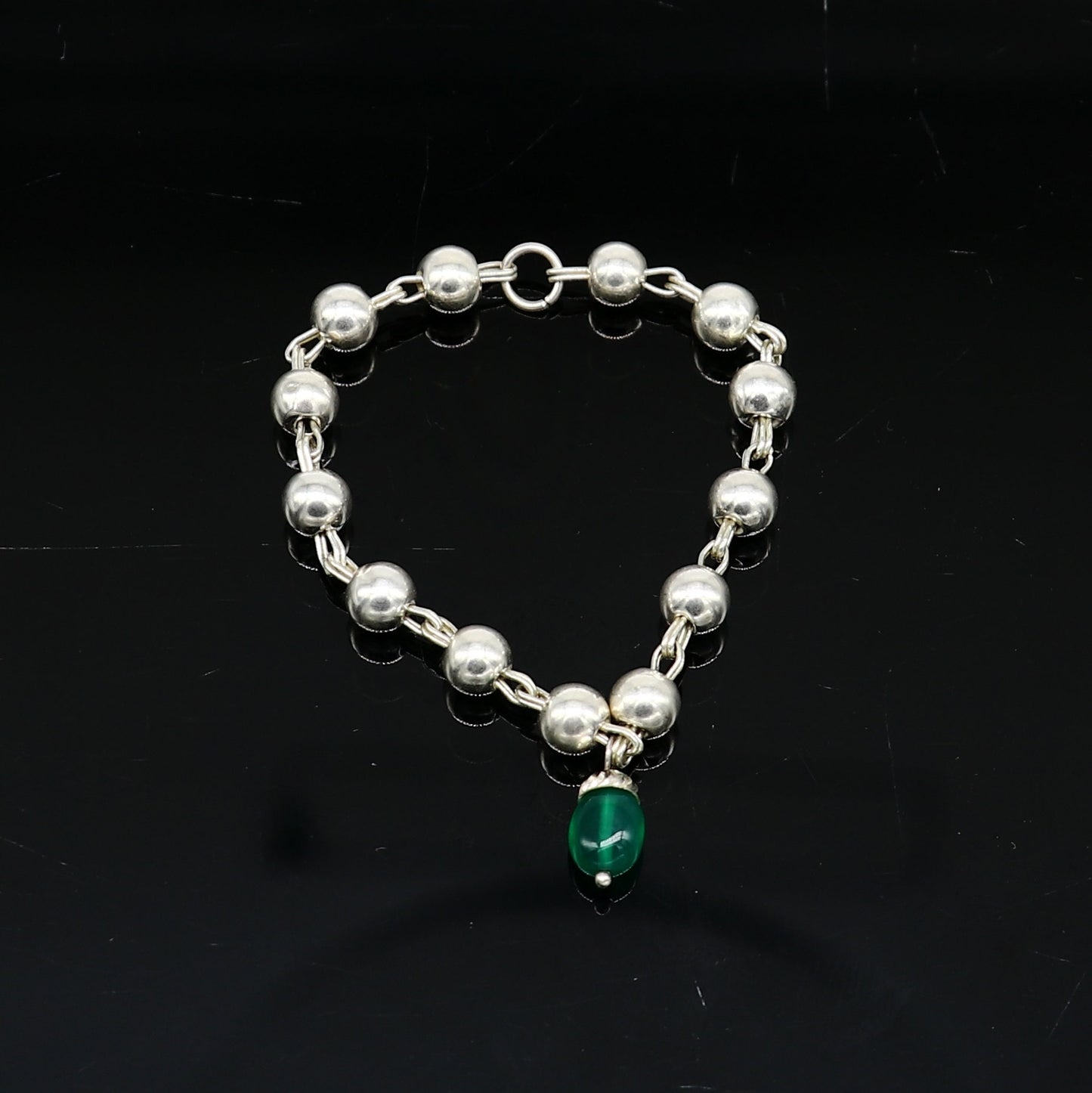 4" inches long handmade sterling silver beaded bracelet or necklace for baby krishna figurine or sculpture, best puja tulsi neckace sbr223 - TRIBAL ORNAMENTS