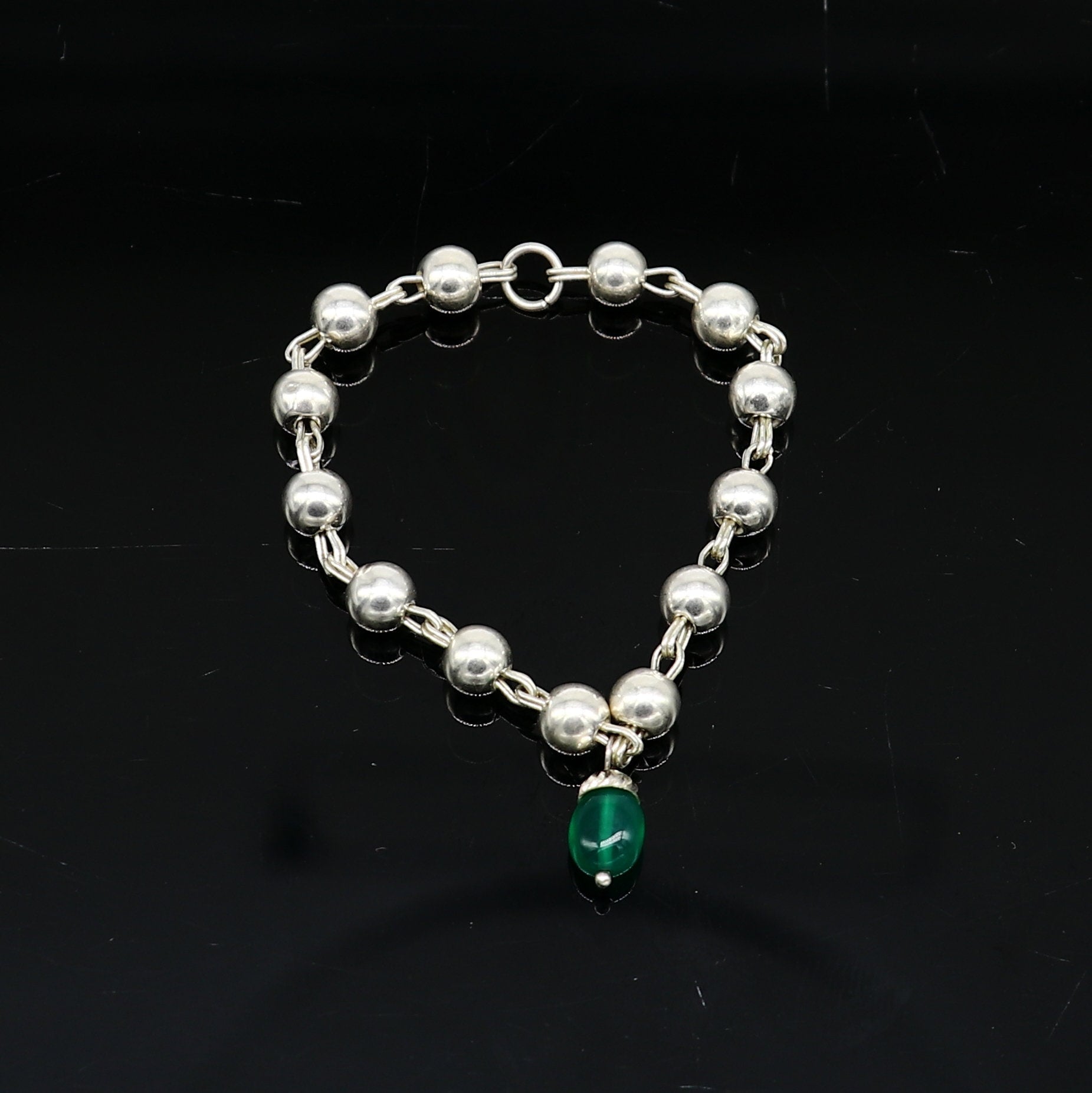 4" inches long handmade sterling silver beaded bracelet or necklace for baby krishna figurine or sculpture, best puja tulsi neckace sbr223 - TRIBAL ORNAMENTS