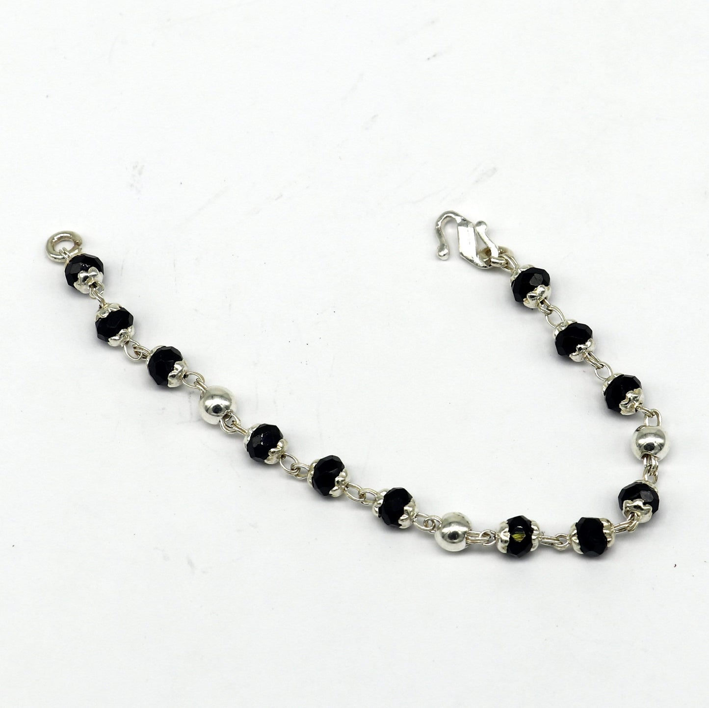 4.5" inches long handmade sterling silver beaded bracelet or necklace for baby krishna figurine or sculpture, best puja necklace sbr226 - TRIBAL ORNAMENTS