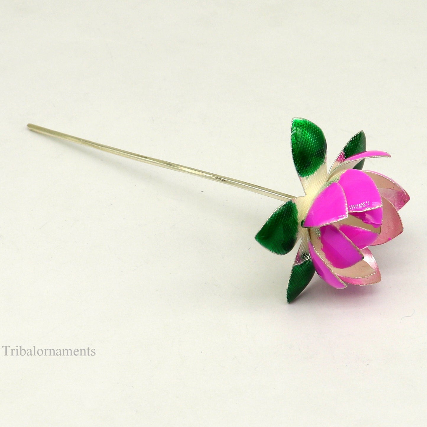 Solid sterling silver handmade small lotus flower puja god temple article, excellent customized enamel silver worshipping articles su451 - TRIBAL ORNAMENTS