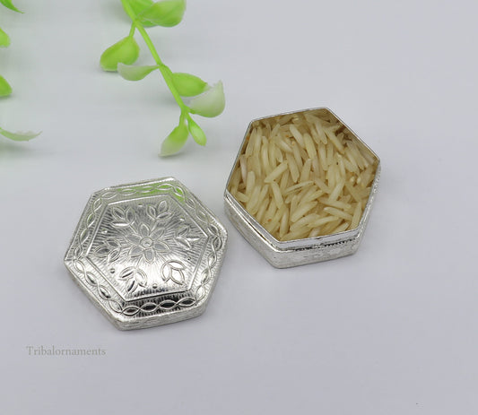 925 sterling silver trinket box, kajal box/casket box bridal polygon shape sindur box collection, container box, eyeliner box gifting stb180 - TRIBAL ORNAMENTS