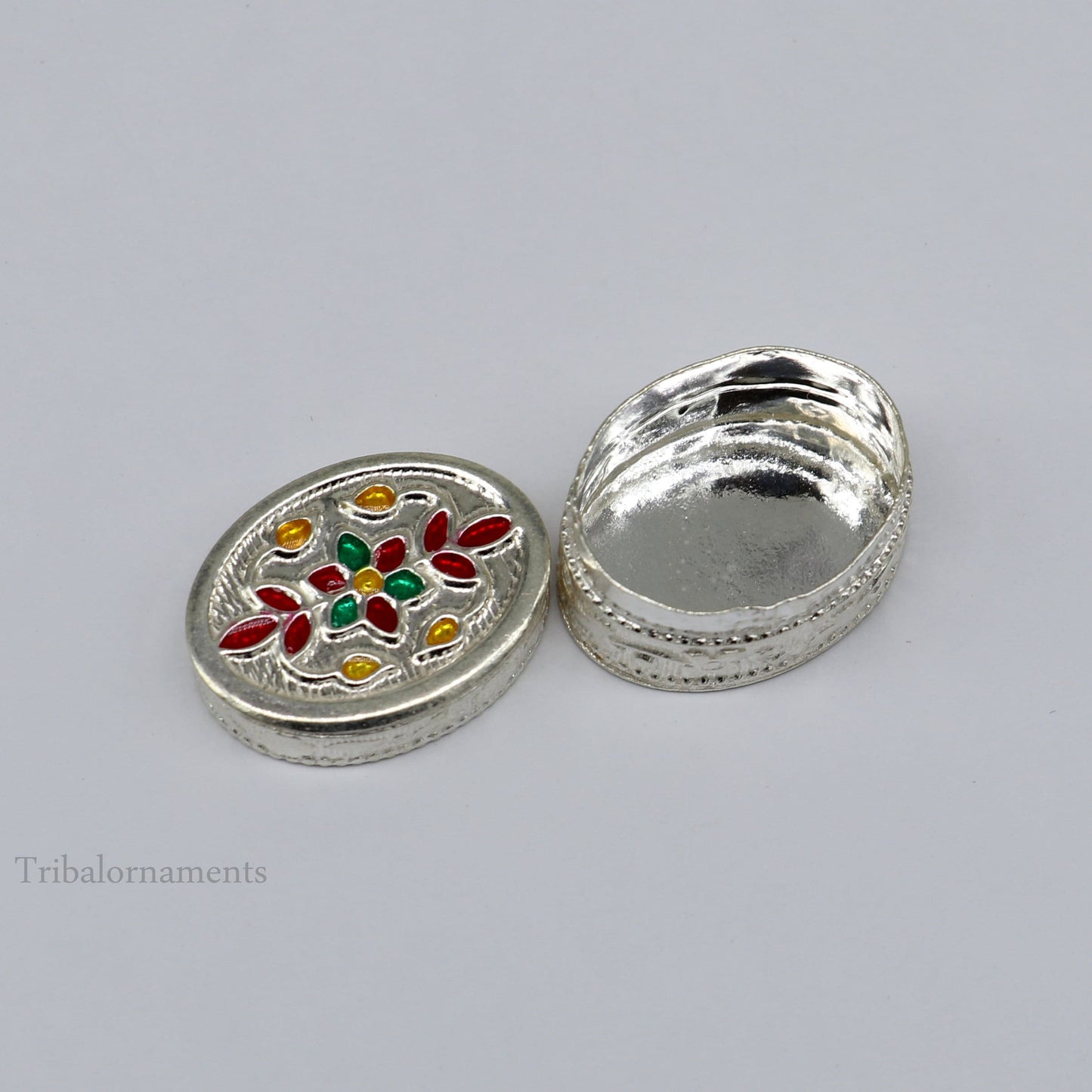 925 sterling silver trinket box, kajal box/casket box bridal oval shape box collection, container box, eyeliner box gifting art stb167 - TRIBAL ORNAMENTS