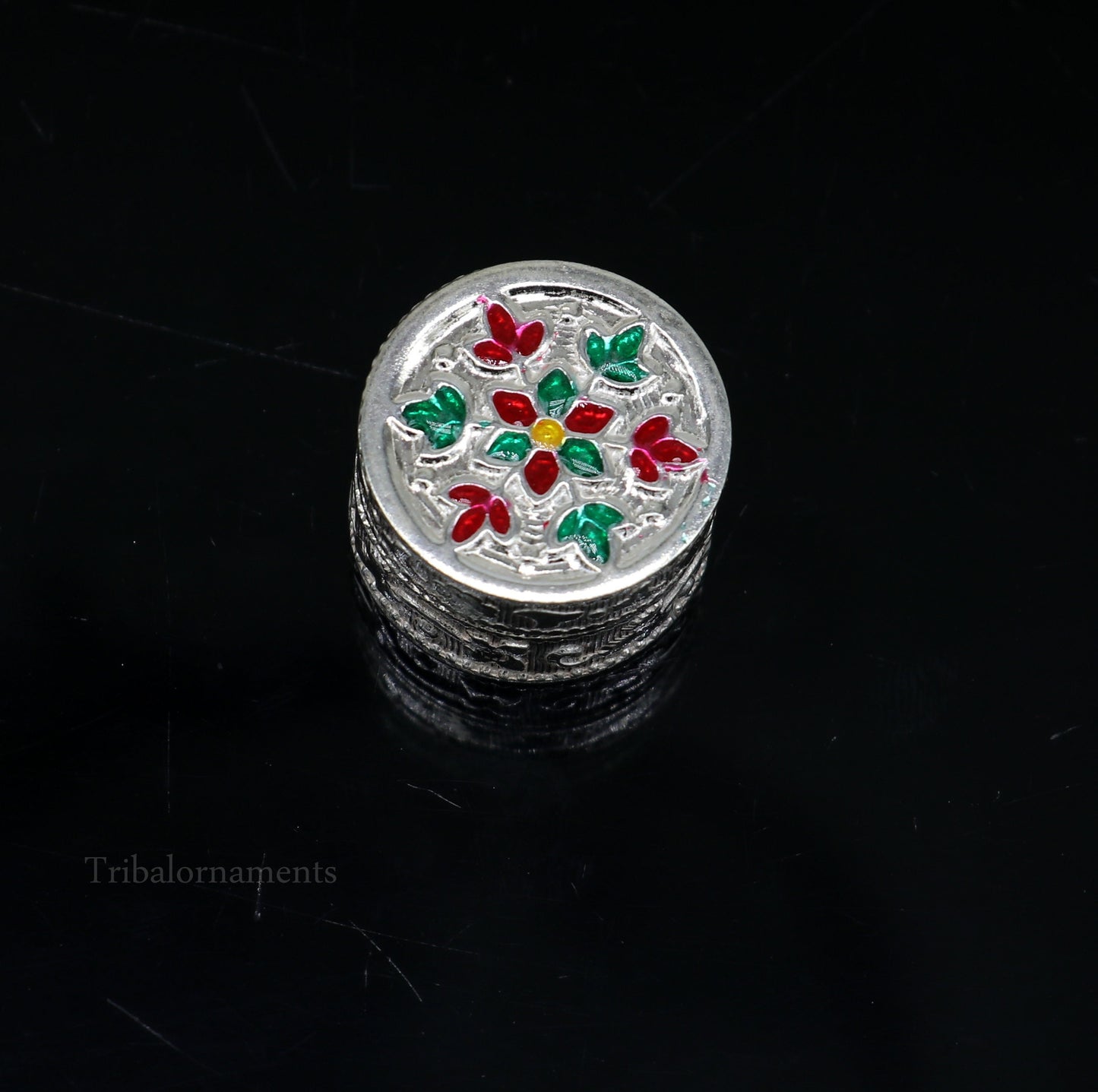 925 sterling silver trinket box, kajal box/casket box bridal round shape box collection, container box, eyeliner box gifting art stb176 - TRIBAL ORNAMENTS