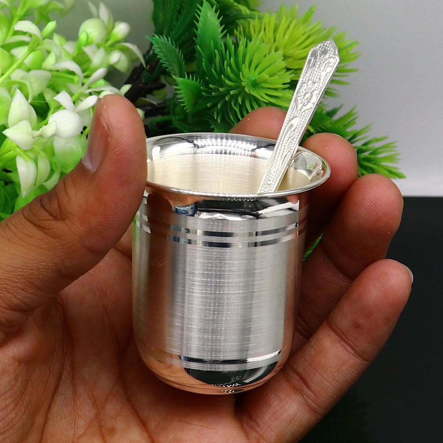 999 fine silver handmade vessel, water/milk Glass tumbler, silver flask, baby kids silver utensils stay healthy water milk cup sv231 - TRIBAL ORNAMENTS