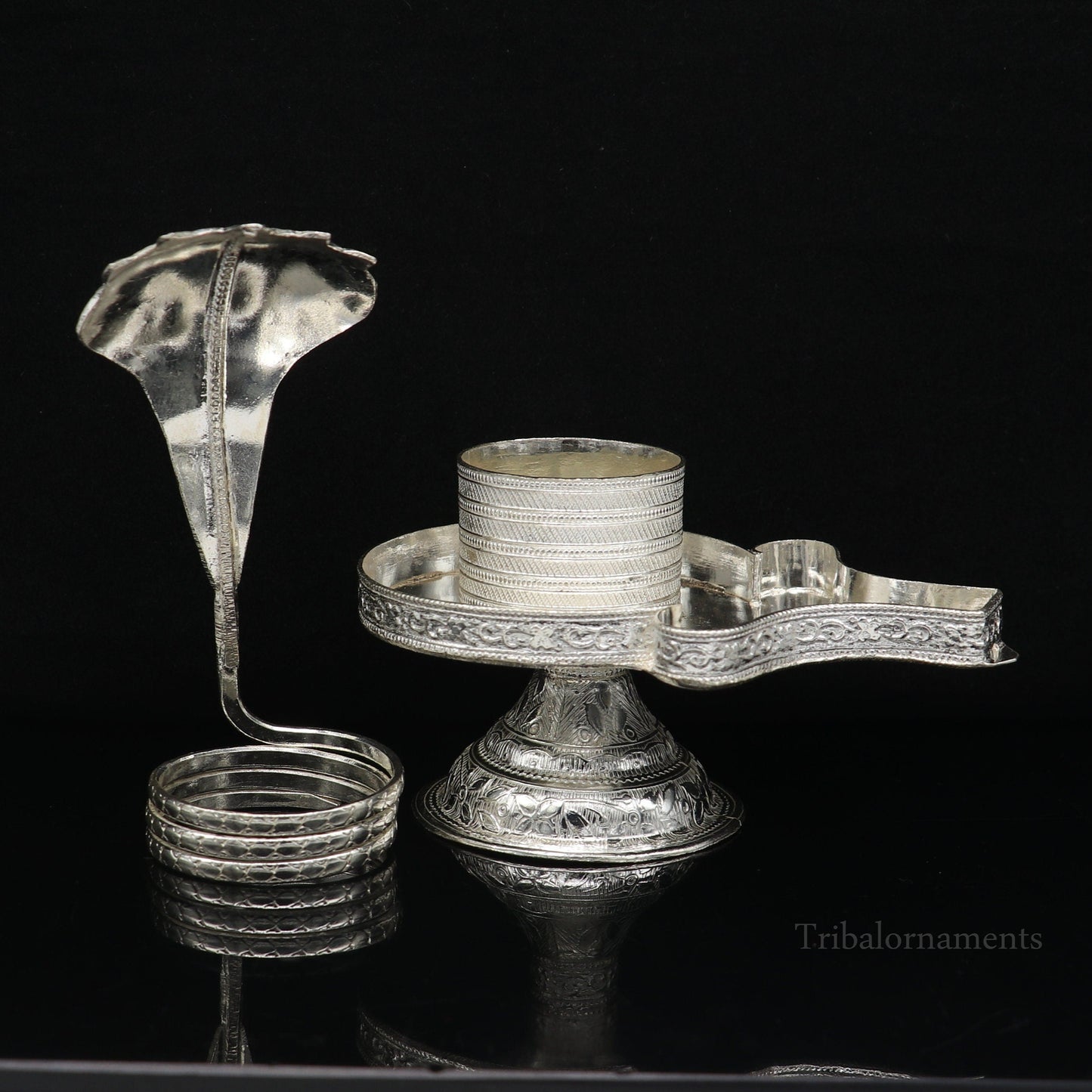 925 fine solid sterling silver lord shiva lingam stand/jalheri, use for put/hold shiva lingam in home temple, awesome handmade article su455 - TRIBAL ORNAMENTS