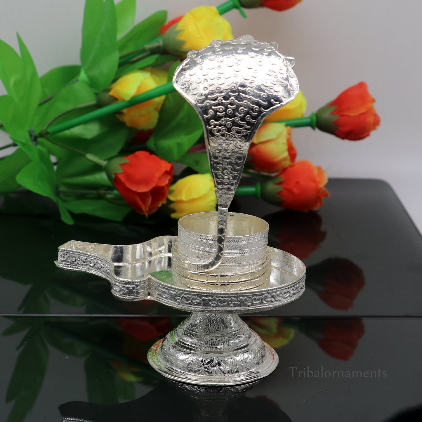 925 fine solid sterling silver lord shiva lingam stand/jalheri, use for put/hold shiva lingam in home temple, awesome handmade article su455 - TRIBAL ORNAMENTS