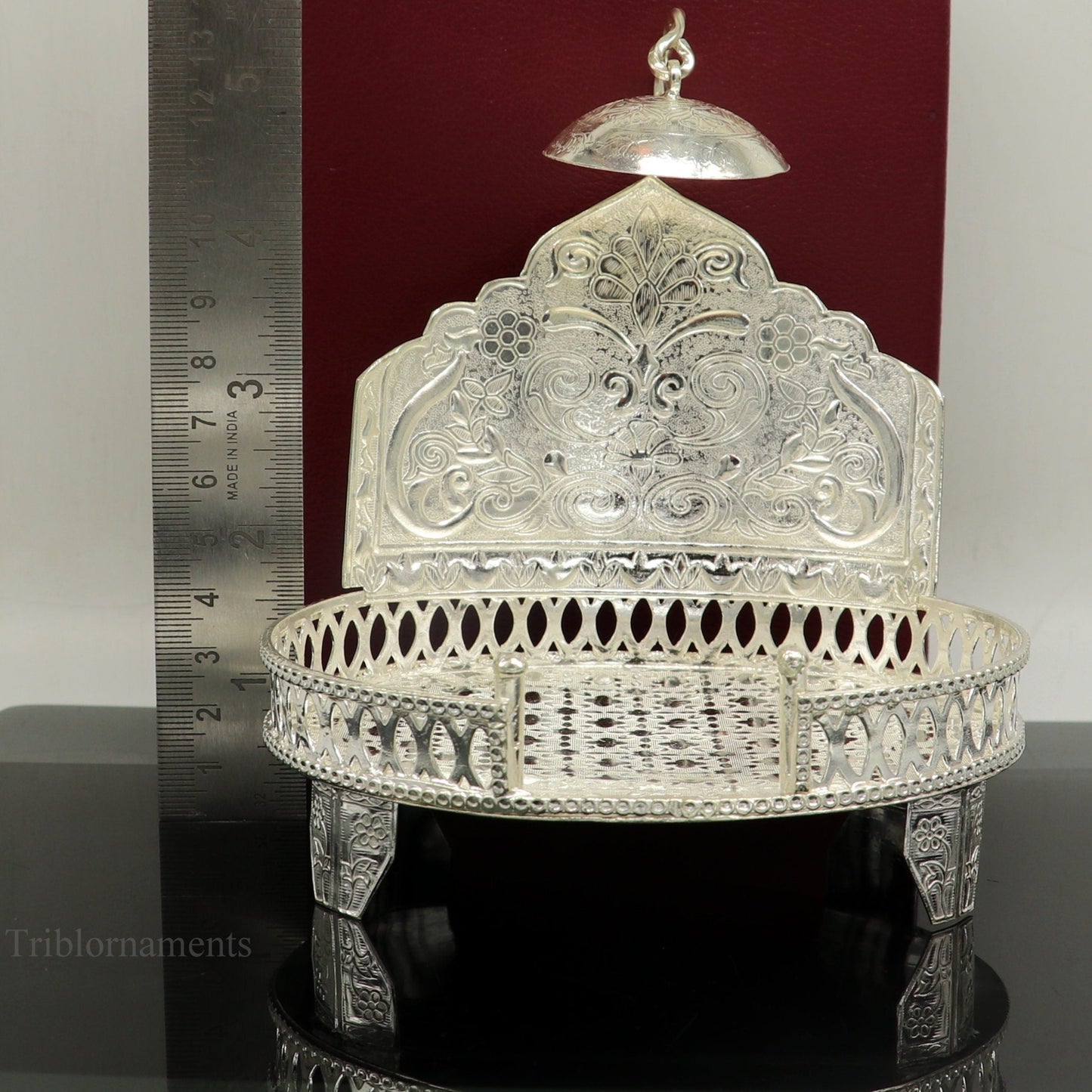 925 pure sterling silver handcrafted small singhasan, idol krishna , Ganesha throne, god statue's stand chair, temple puja article su471 - TRIBAL ORNAMENTS