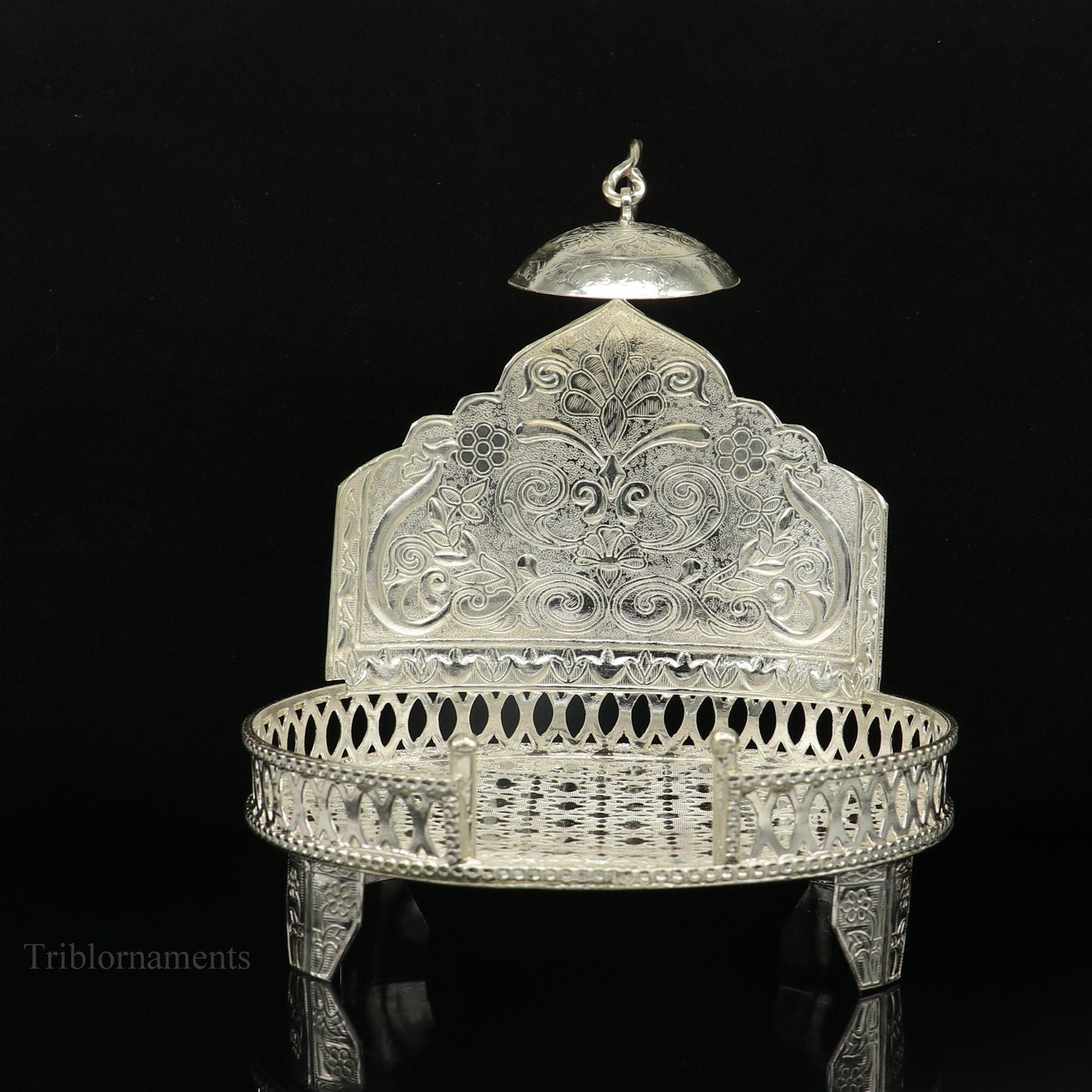 925 pure sterling silver handcrafted small singhasan, idol krishna , Ganesha throne, god statue's stand chair, temple puja article su471 - TRIBAL ORNAMENTS