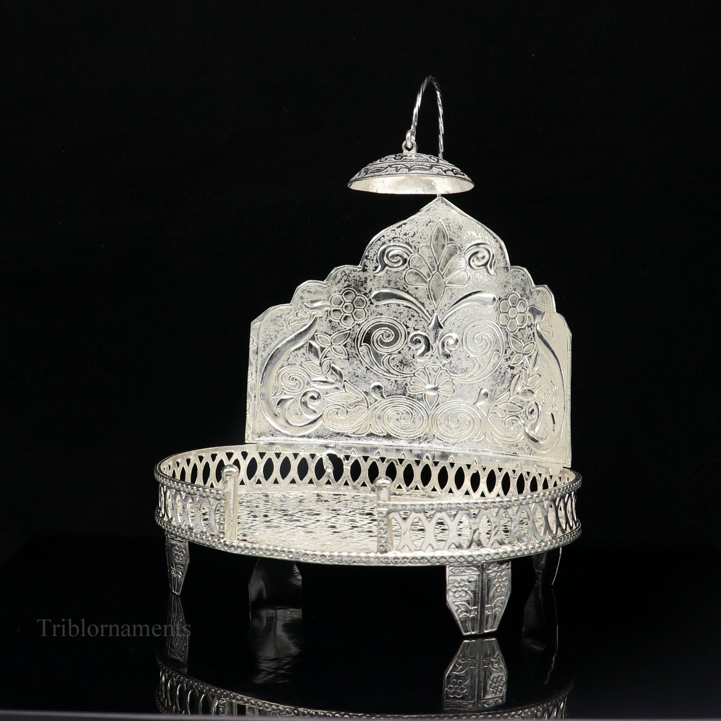 925 pure sterling silver vintage design Singhasan, idol Krishna, Ganesh throne, god statue's stand chair, temple puja article India su472 - TRIBAL ORNAMENTS