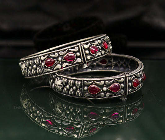 925 sterling silver handmade Indian vintage design bangle bracelet kada stunning stylish tribal brides temple jewelry best gifting ba109 - TRIBAL ORNAMENTS