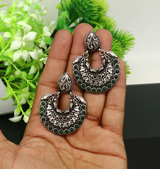 925 silver Handmade Vintage design trendy stylish stud drop dangler earring with gorgeous color stone Tribal wedding brides earrings s924 - TRIBAL ORNAMENTS