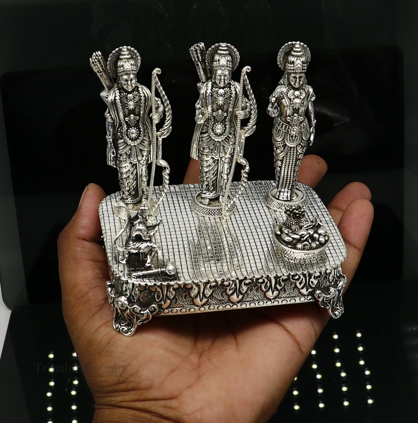 925 Sterling silver Silver Idols Sri Ram Darbar, Lord Shri Rama family, laxman and Seeta, handcrafted statue sculpture gifting art art119 - TRIBAL ORNAMENTS