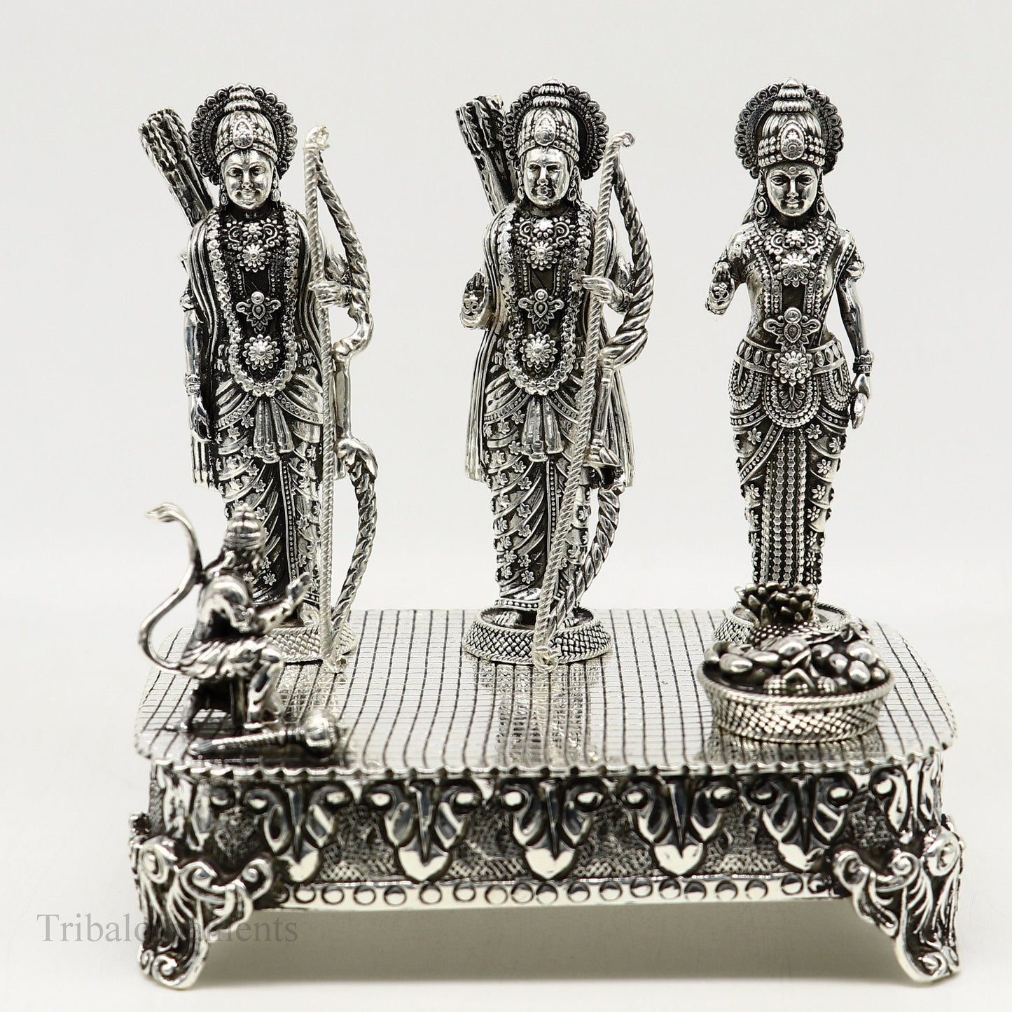 925 Sterling silver Silver Idols Sri Ram Darbar, Lord Shri Rama family, laxman and Seeta, handcrafted statue sculpture gifting art art119 - TRIBAL ORNAMENTS