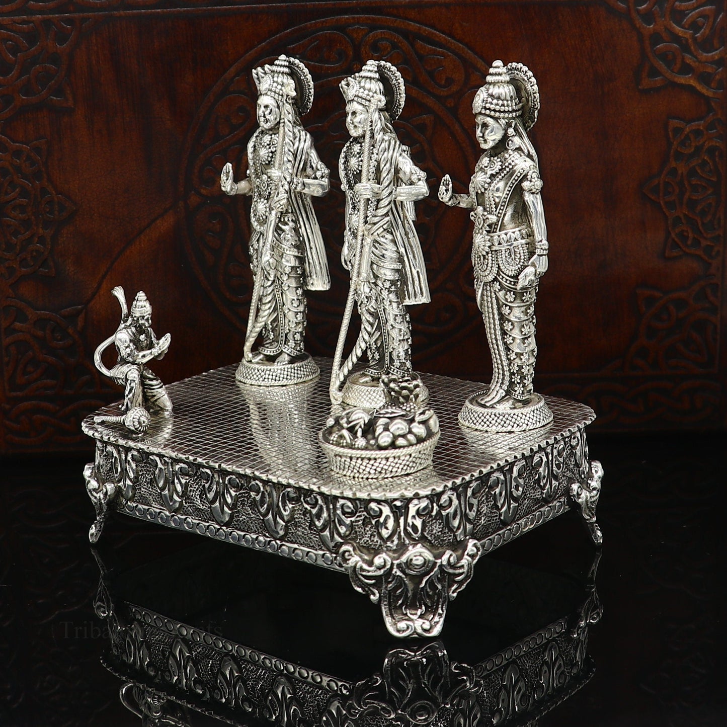 925 Sterling silver Silver Idols Sri Ram Darbar, Lord Shri Rama family, laxman and Seeta, handcrafted statue sculpture gifting art art119 - TRIBAL ORNAMENTS