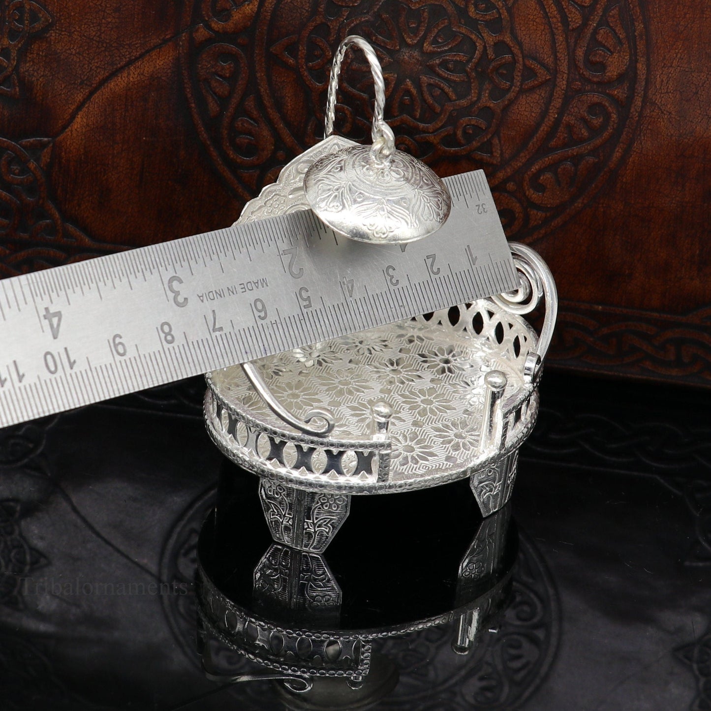 925 pure sterling silver Handmade Divine Singhasan, idol krishna Bal Gopala throne, god statue's stand chair, temple art puja article su485 - TRIBAL ORNAMENTS