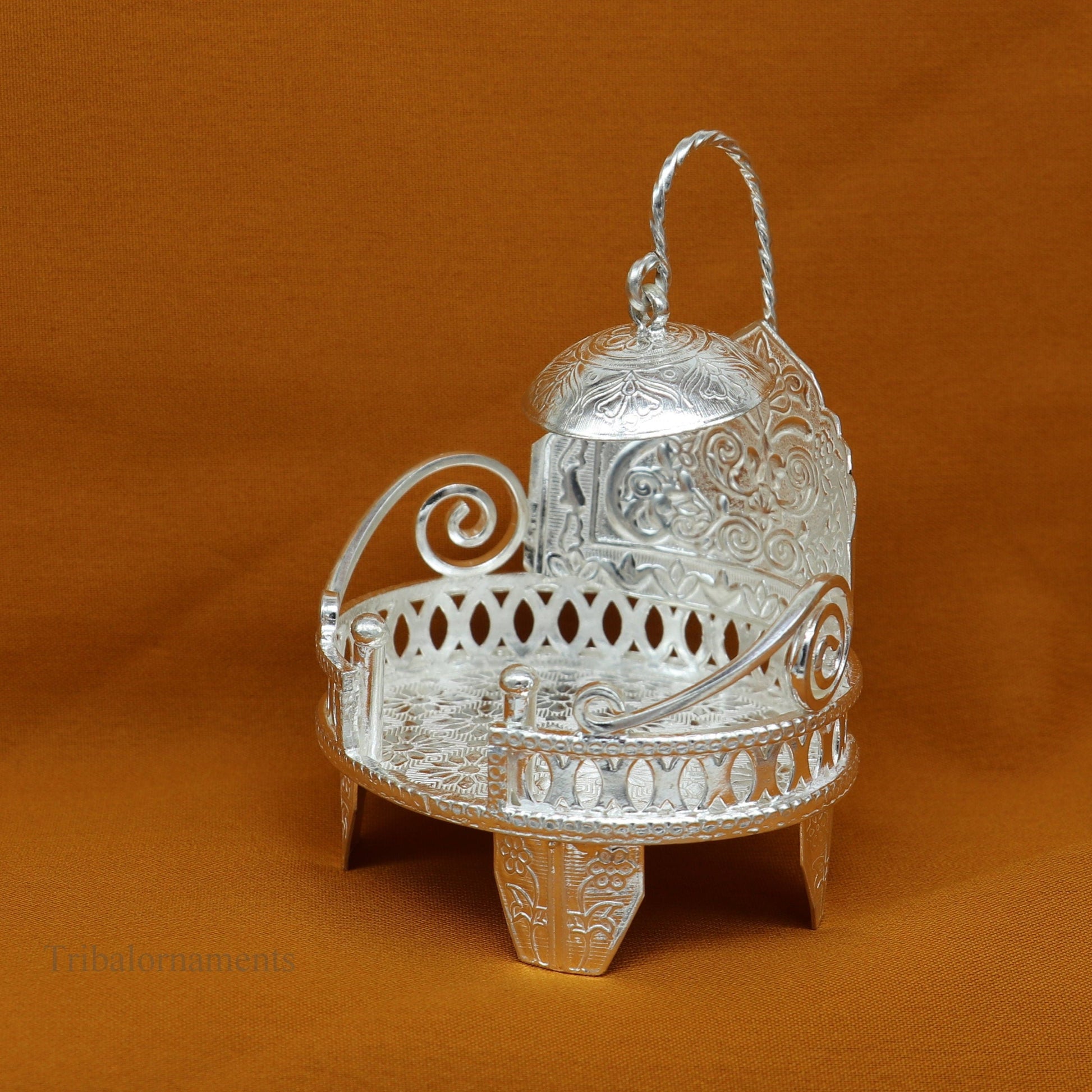 925 pure sterling silver Handmade Divine Singhasan, idol krishna Bal Gopala throne, god statue's stand chair, temple art puja article su485 - TRIBAL ORNAMENTS