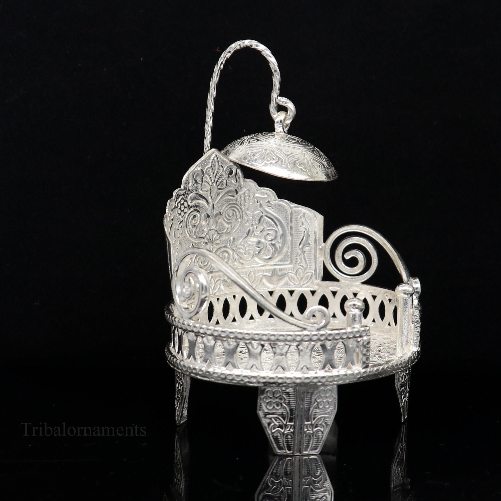 925 pure sterling silver Handmade Divine Singhasan, idol krishna Bal Gopala throne, god statue's stand chair, temple art puja article su485 - TRIBAL ORNAMENTS