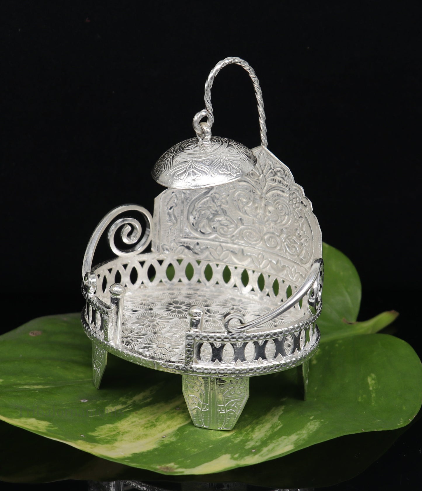 925 pure sterling silver Handmade Divine Singhasan, idol krishna Bal Gopala throne, god statue's stand chair, temple art puja article su485 - TRIBAL ORNAMENTS