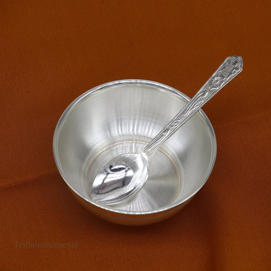999 pure fine silver handmade utensils, silver article, silver vessel, silver accessories, silver puja art, silver baby bowl set sv242 - TRIBAL ORNAMENTS