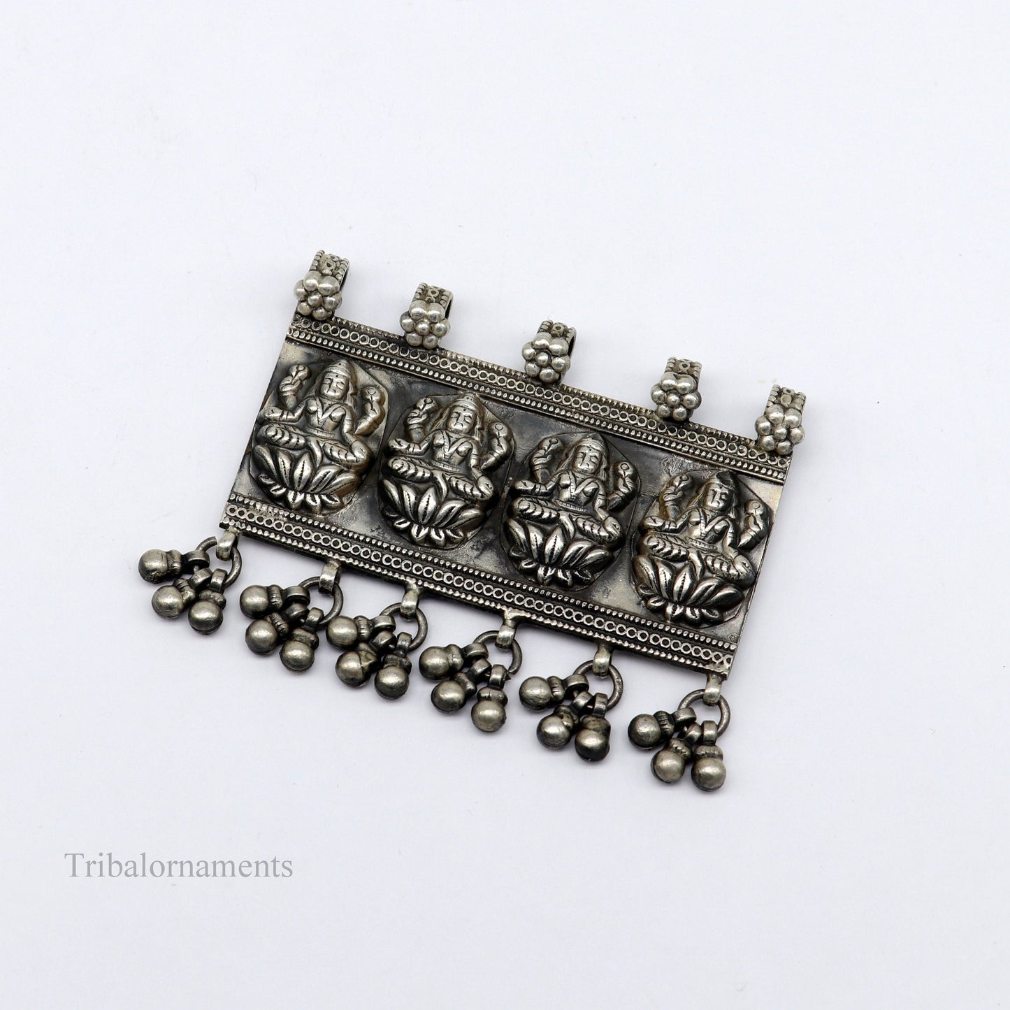 925 sterling silver Vintage antique design handmade indian Goddes laxmi pendant with gorgeous drops tribal belly dance jewelry ssp822 - TRIBAL ORNAMENTS
