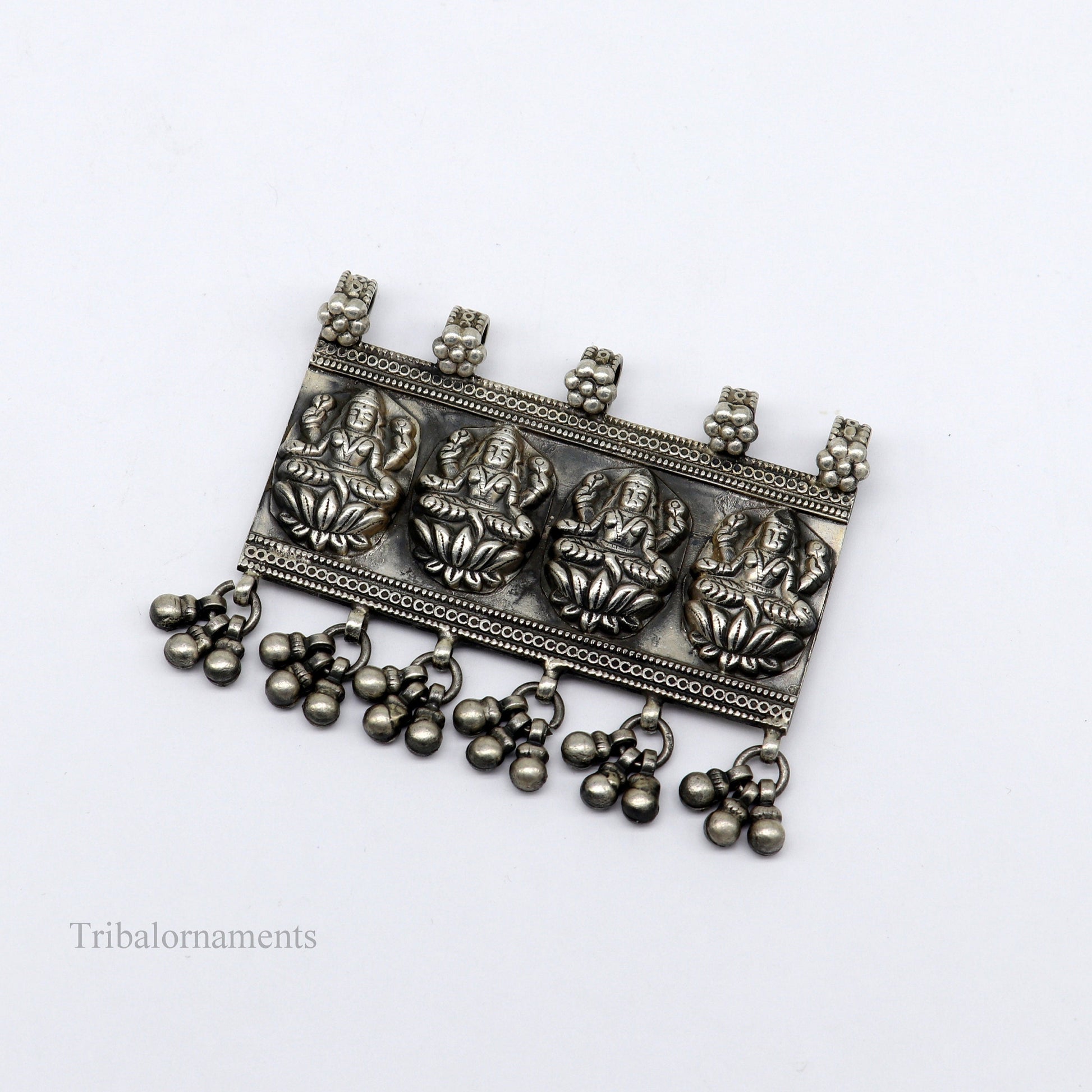 925 sterling silver Vintage antique design handmade indian Goddes laxmi pendant with gorgeous drops tribal belly dance jewelry ssp822 - TRIBAL ORNAMENTS