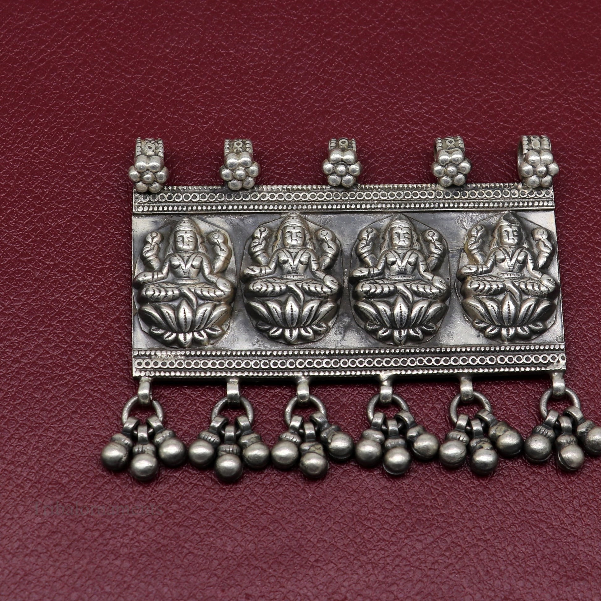 925 sterling silver Vintage antique design handmade indian Goddes laxmi pendant with gorgeous drops tribal belly dance jewelry ssp822 - TRIBAL ORNAMENTS