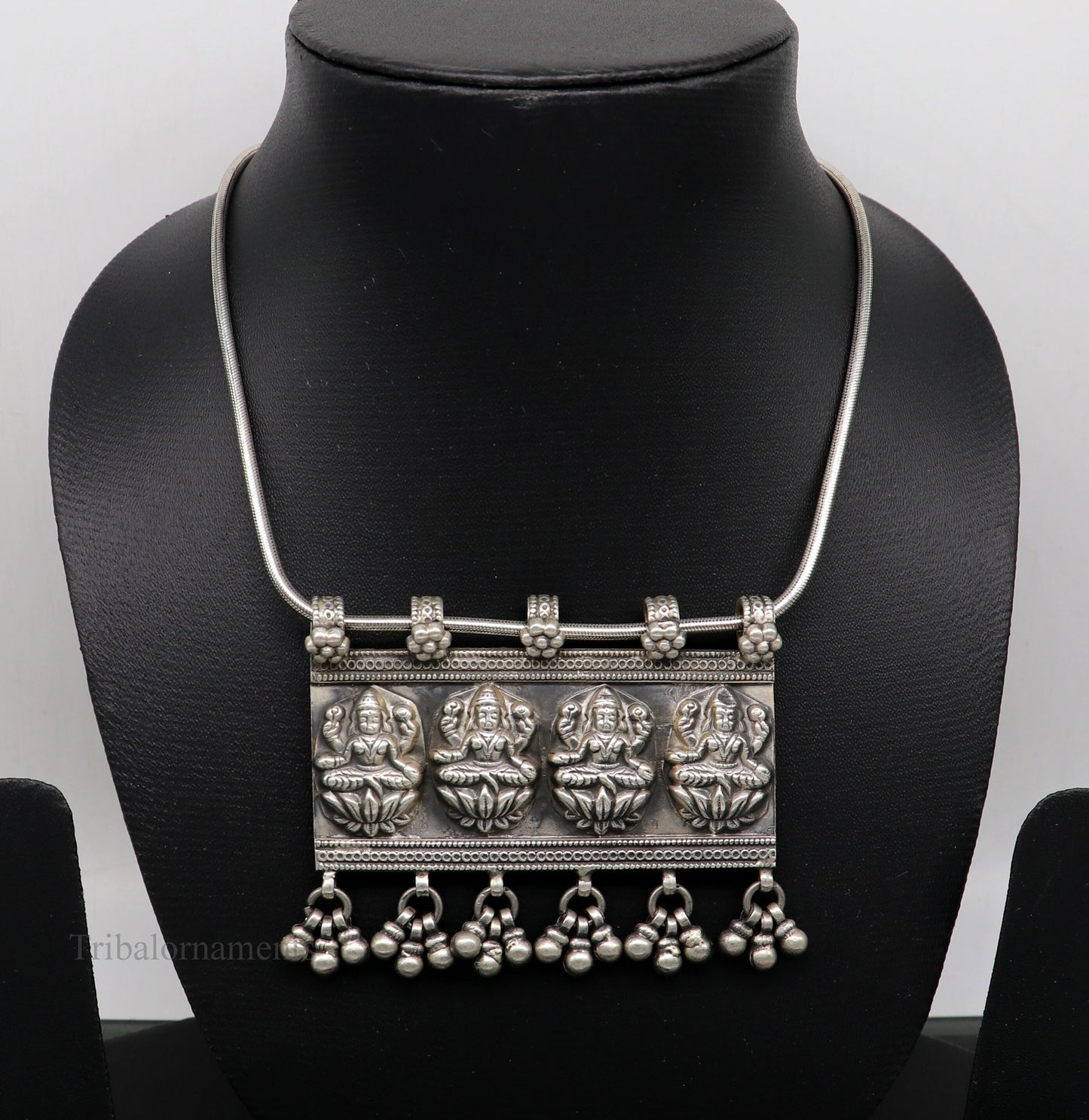 925 sterling silver Vintage antique design handmade indian Goddes laxmi pendant with gorgeous drops tribal belly dance jewelry ssp822 - TRIBAL ORNAMENTS
