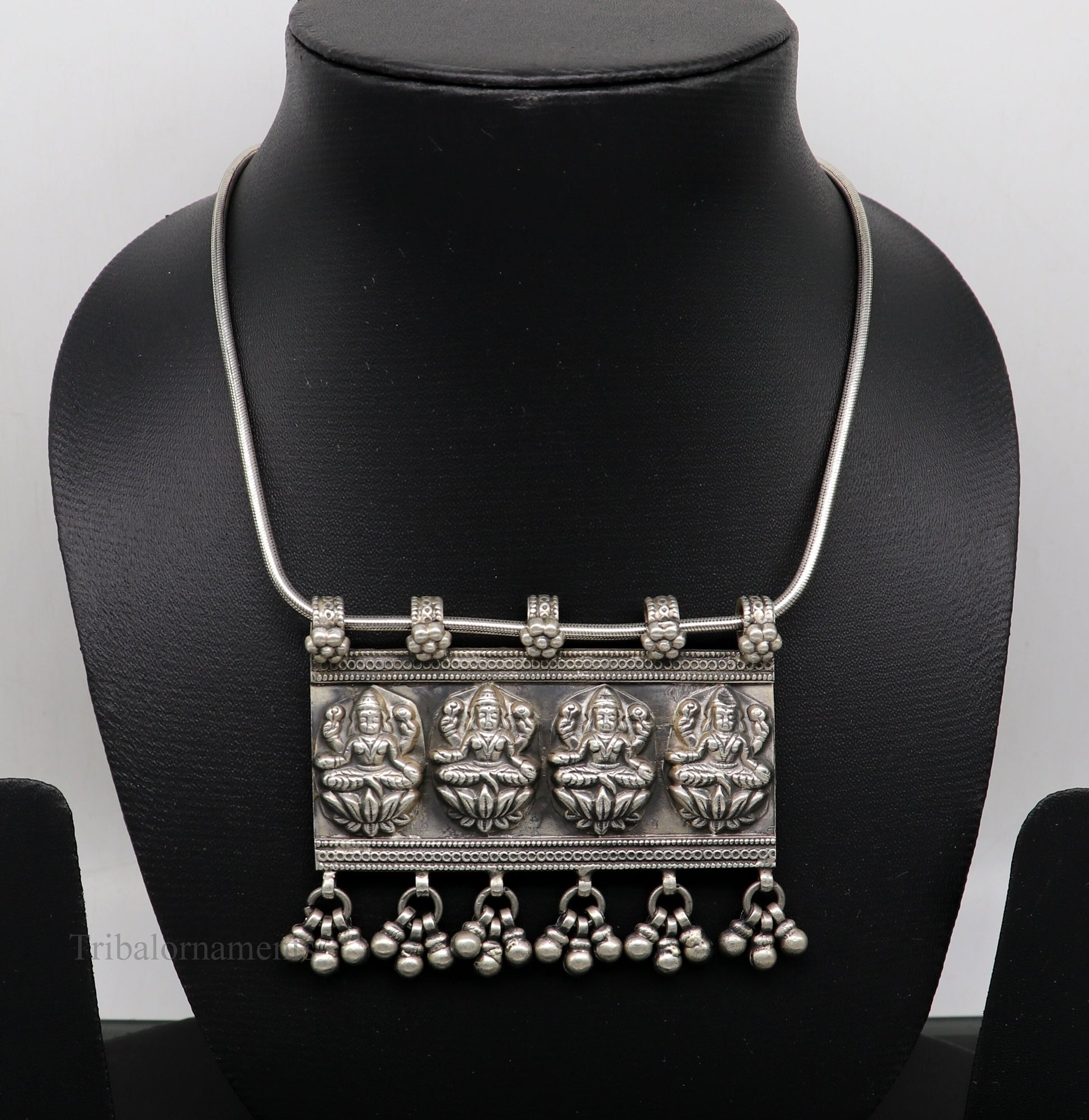 925 sterling silver Vintage antique design handmade indian Goddes laxmi pendant with gorgeous drops tribal belly dance jewelry ssp822 - TRIBAL ORNAMENTS