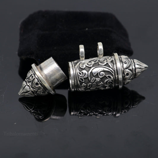 925 Sterling silver handmade vintage Nakshi work trendy design pendant amulet excellent tribal ethnic container box pendant jewelry ssp832 - TRIBAL ORNAMENTS