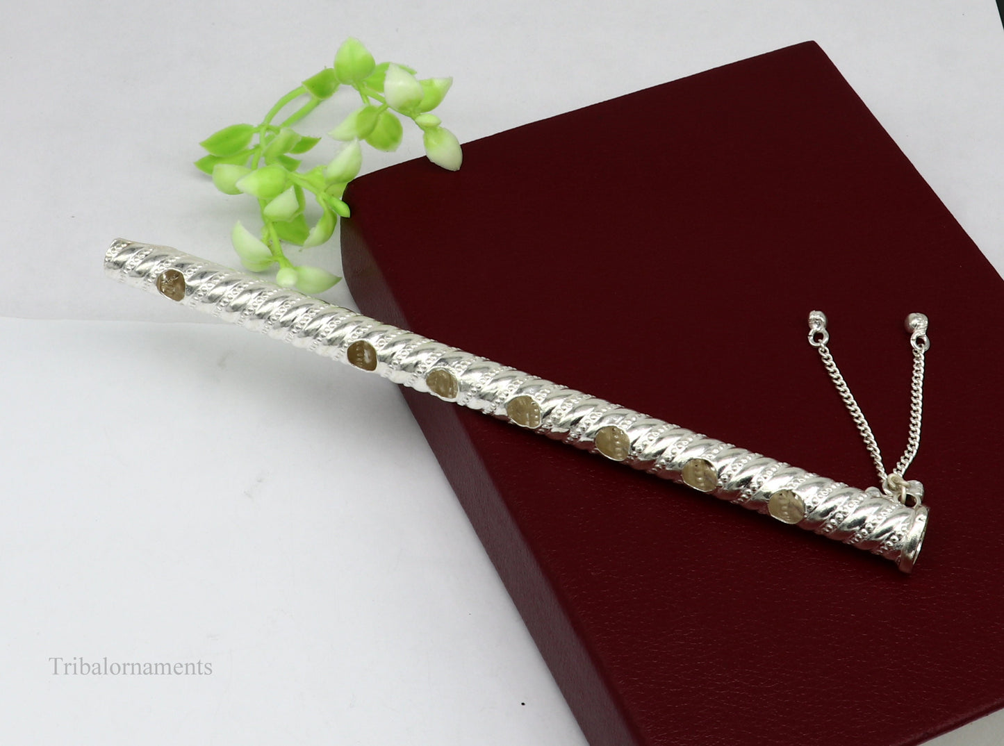 7" long handmade sterling silver stunning divine Lord Krishna flute, Amazing krishna gifting silver accessories, puja utensils su389 - TRIBAL ORNAMENTS