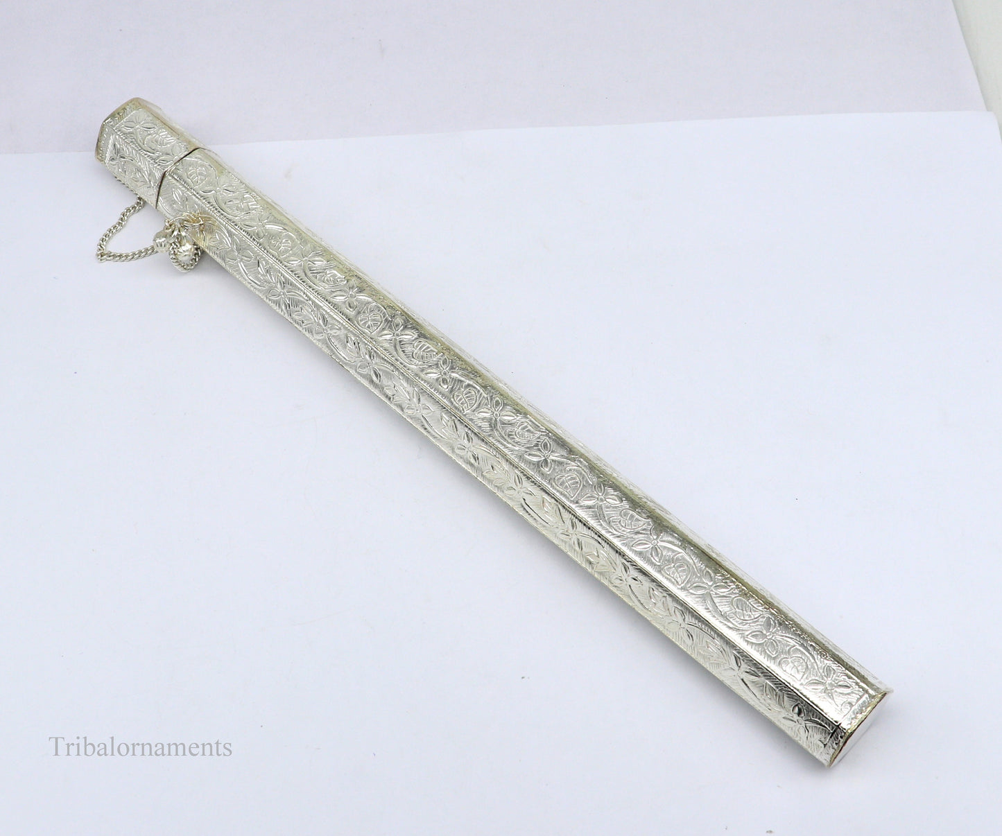 10" Vintage design handmade solid silver incense sticks box holder, Agarbatti box trinket box fabulous royal puja temple article su390 - TRIBAL ORNAMENTS