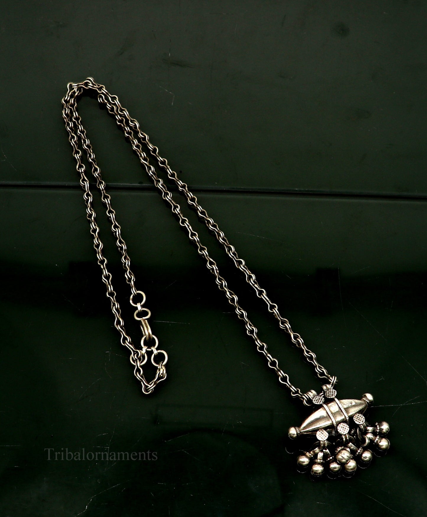 Vintage antique design 925 sterling silver handmade mangalsutra style 26" long necklace, gorgeous pendant, best tribal ethnic jewelry nec239 - TRIBAL ORNAMENTS