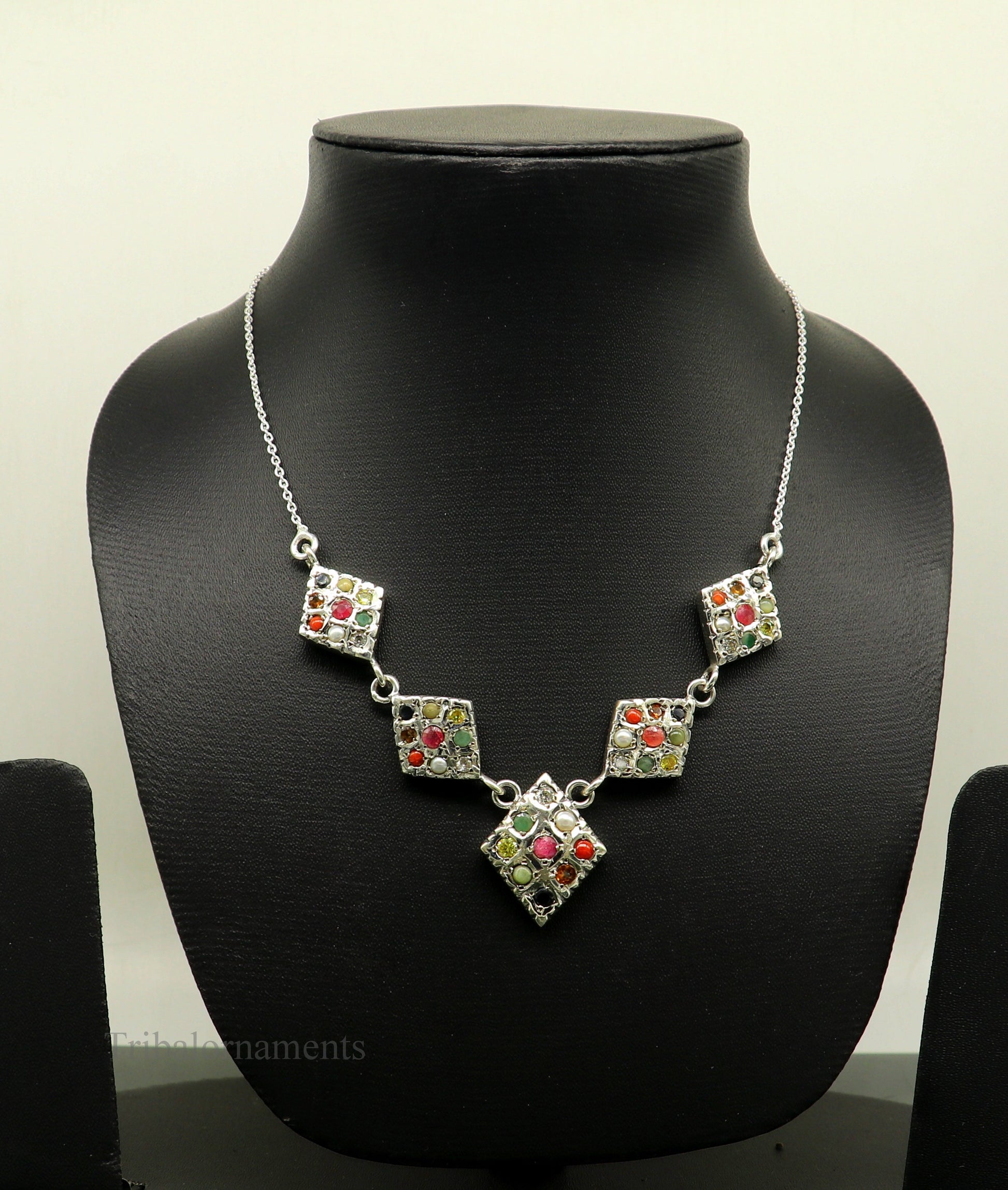 925 sterling silver Stunning Navratan stone vintage stylish design necklace, best gifting tribal ethnic jewelry  belly dance jewelry nec261 - TRIBAL ORNAMENTS