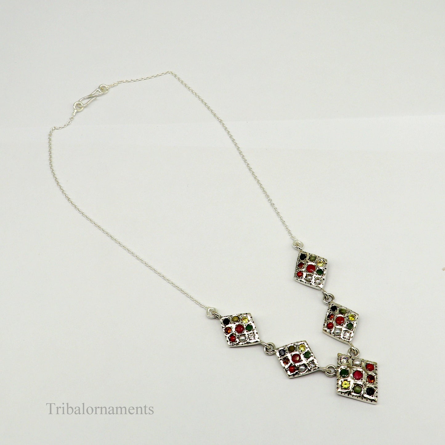 925 sterling silver Stunning Navratan stone vintage stylish design necklace, best gifting tribal ethnic jewelry  belly dance jewelry nec261 - TRIBAL ORNAMENTS