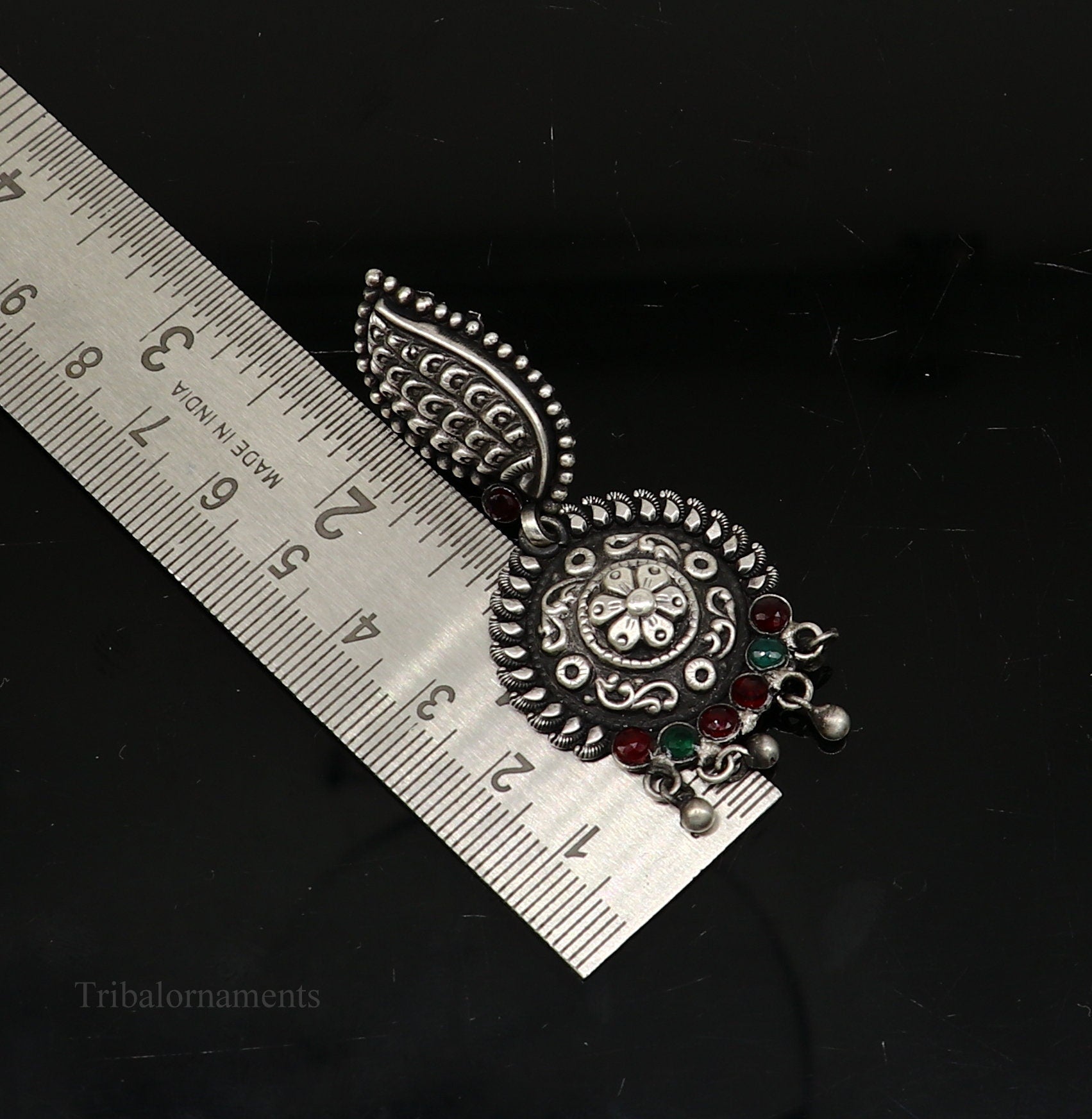 Vintage indian traditional style drop dangle stud earring, Pure 925 sterling silver floral earring best brides gifting wedding jewelry s940 - TRIBAL ORNAMENTS