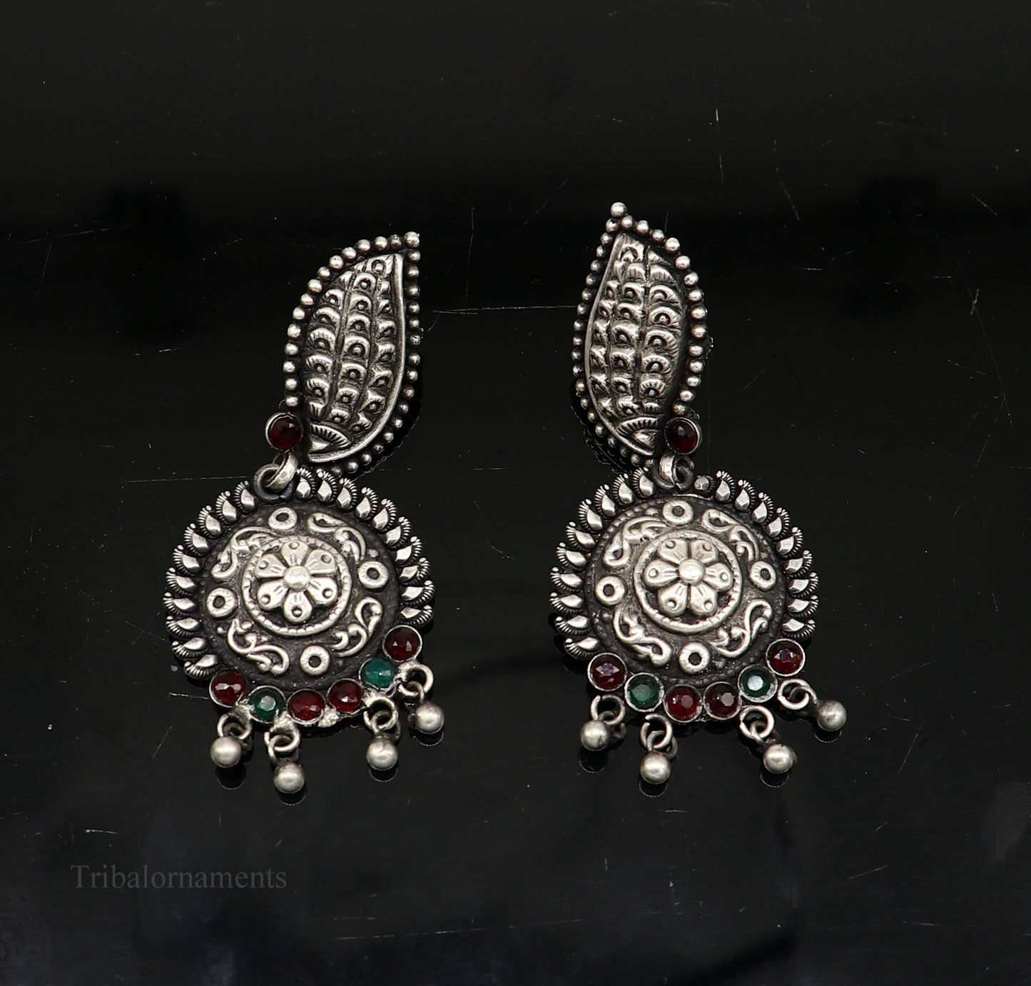 Vintage indian traditional style drop dangle stud earring, Pure 925 sterling silver floral earring best brides gifting wedding jewelry s940 - TRIBAL ORNAMENTS