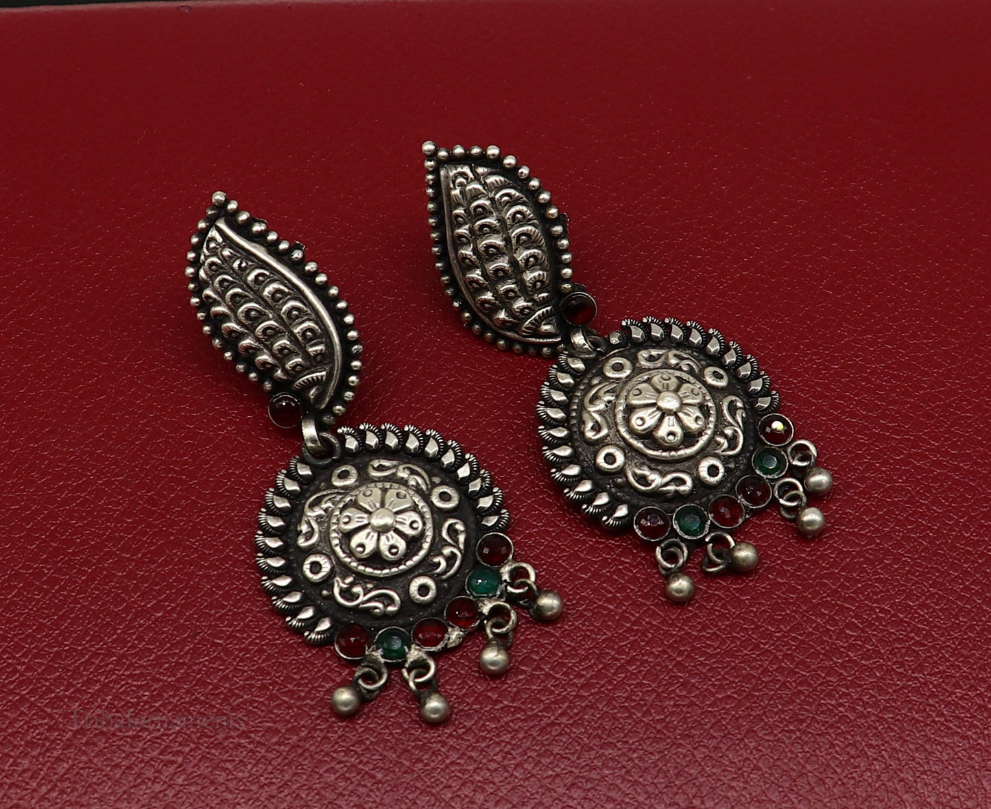 Vintage indian traditional style drop dangle stud earring, Pure 925 sterling silver floral earring best brides gifting wedding jewelry s940 - TRIBAL ORNAMENTS