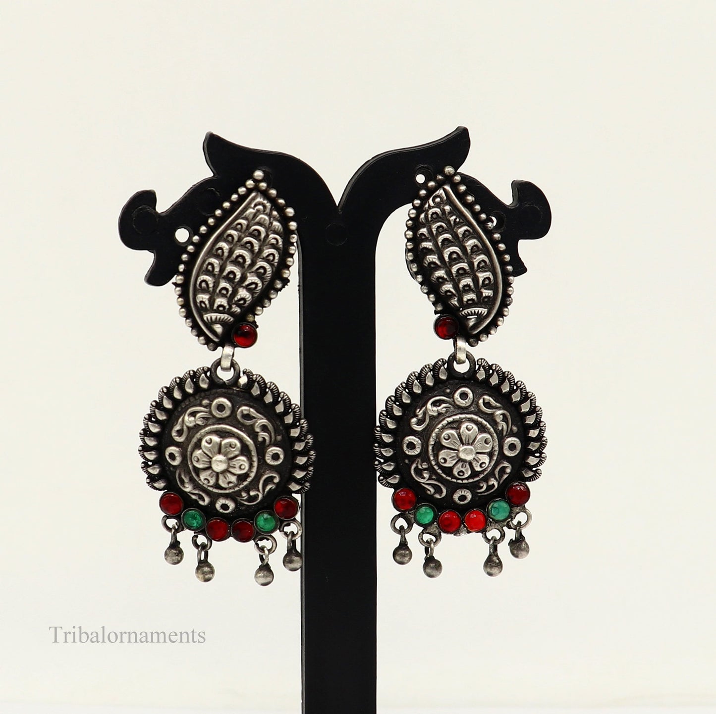 Vintage indian traditional style drop dangle stud earring, Pure 925 sterling silver floral earring best brides gifting wedding jewelry s940 - TRIBAL ORNAMENTS