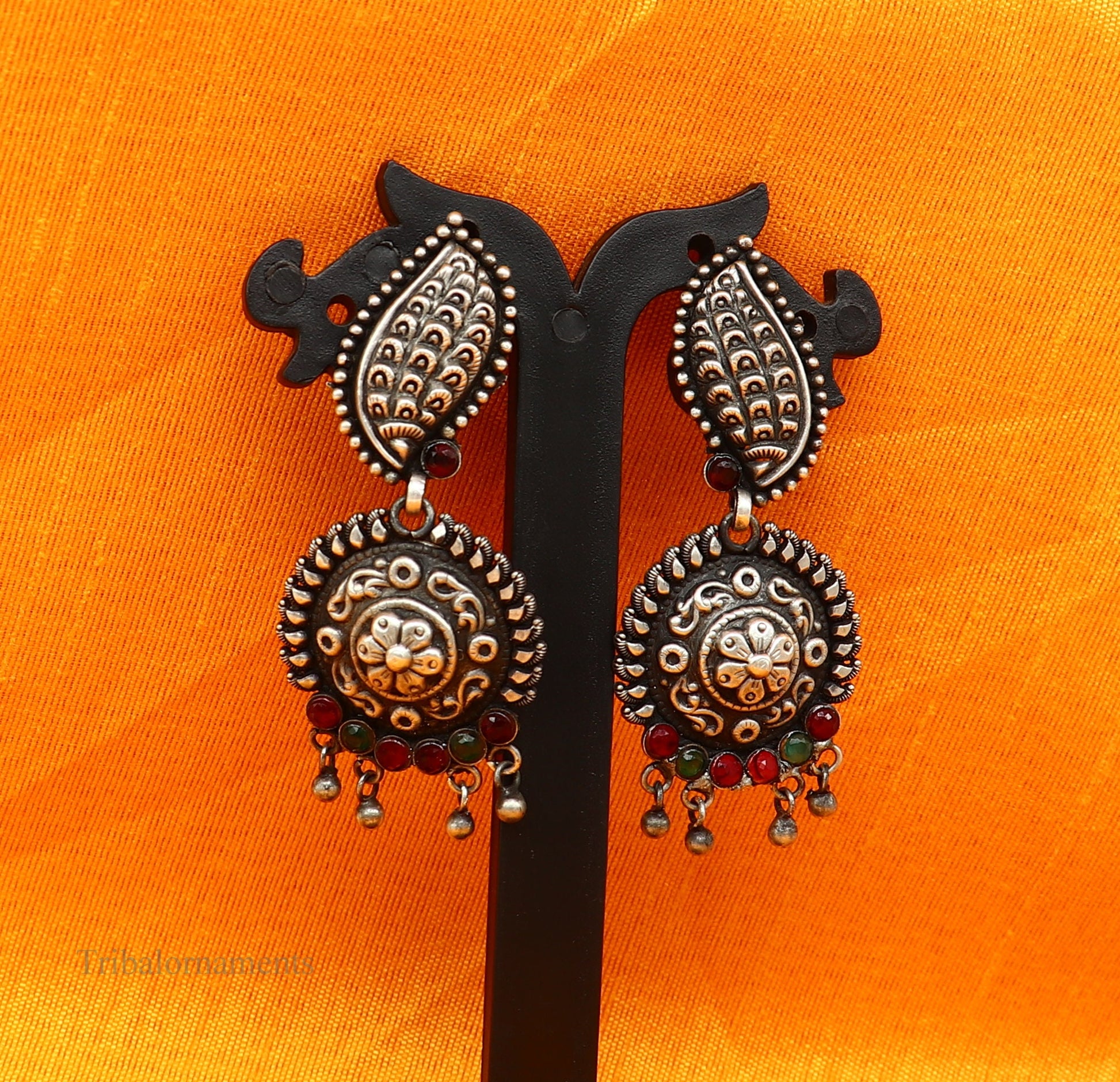 Vintage indian traditional style drop dangle stud earring, Pure 925 sterling silver floral earring best brides gifting wedding jewelry s940 - TRIBAL ORNAMENTS